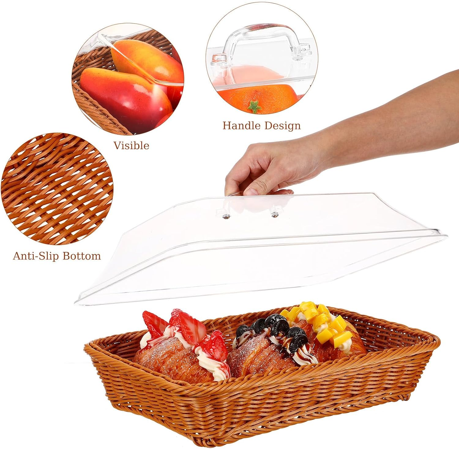 DOITOOL Imitation Rattan Woven Bread Basket with Lid Versatile Tabletop Food Serving Basket for Fruits Vegetables and Bakery Items Restaurant Kitchen and Picnic Use image number 5