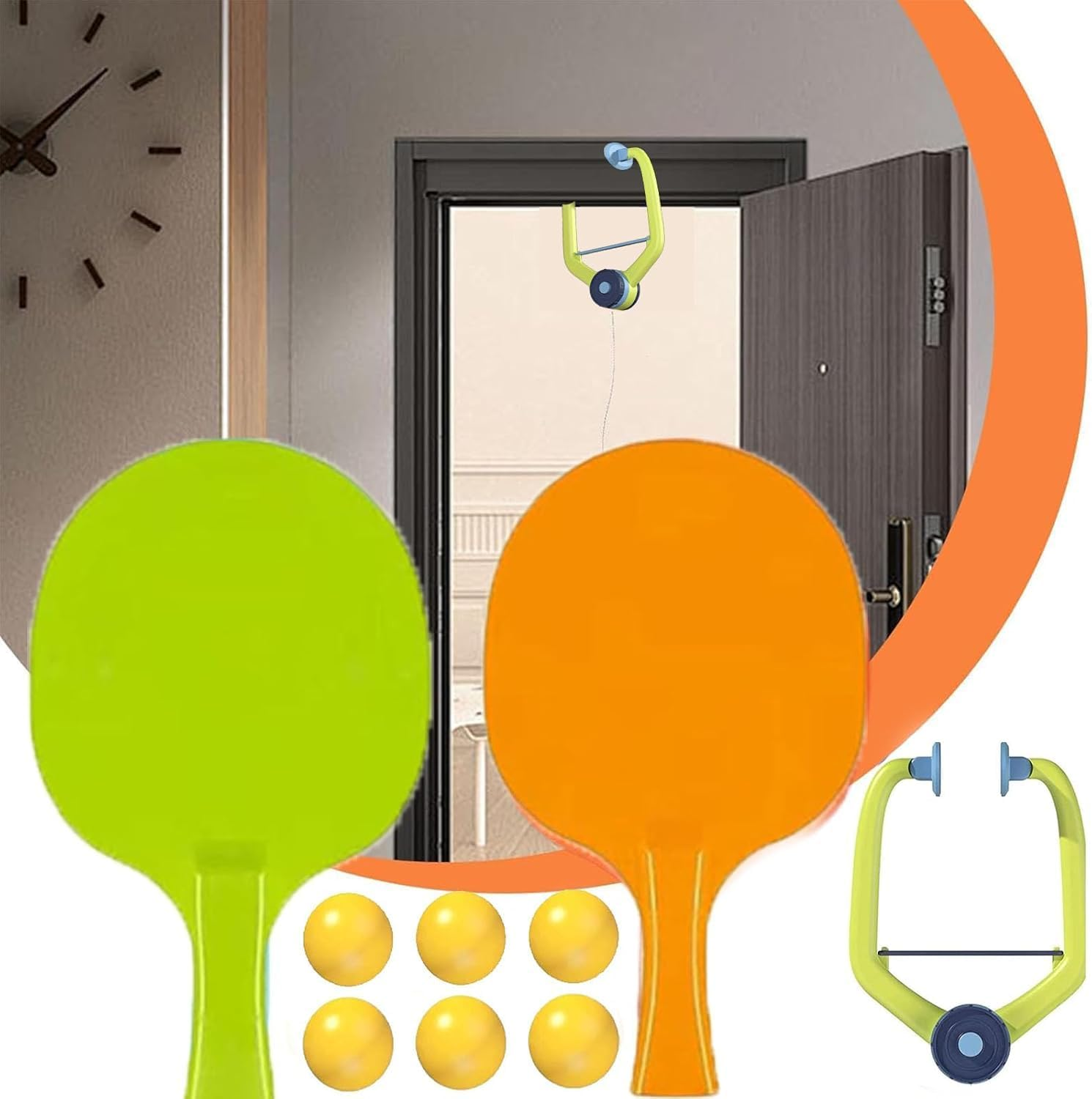 ZZUJIACUN Adjustable Door Table Tennis Game on the Door, Door Clogging Flat, Hanging Table Tennis Coach Set, Indoor Hanging Table Tennis Portable Racquet and Ball Exercisers image number 4