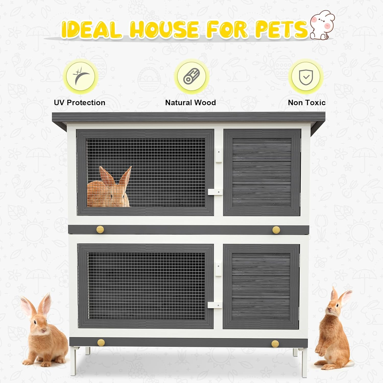 Oppsbuy Rabbit Hutch Chicken Coop Guinea Pig Cage Pet House for Small Animals 90Cm X 45Cm X 90Cm Grey image number 4