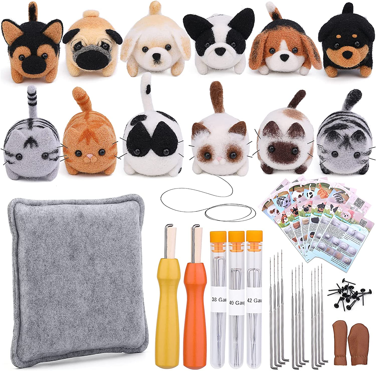 Needle Felting Kit，12 Pieces Doll Making Wool Needle Felting Starter Kit with Instruction,Felting Foam Mat and DIY Needle Felting Supply for DIY Craft Animal Home Decoration Birthday Gift image number 3