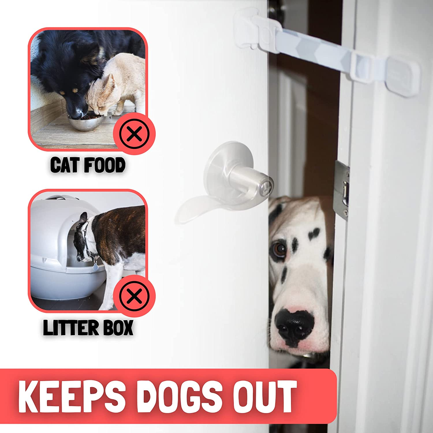 Door Buddy Adjustable Door Strap and Latch - Grey. Dog Proof Litter Box the Easy Way. No Need for Pet Gates or Interior Cat Door. Use This to Keep Dog Out of Litter Box and Cat Feeder. image number 4