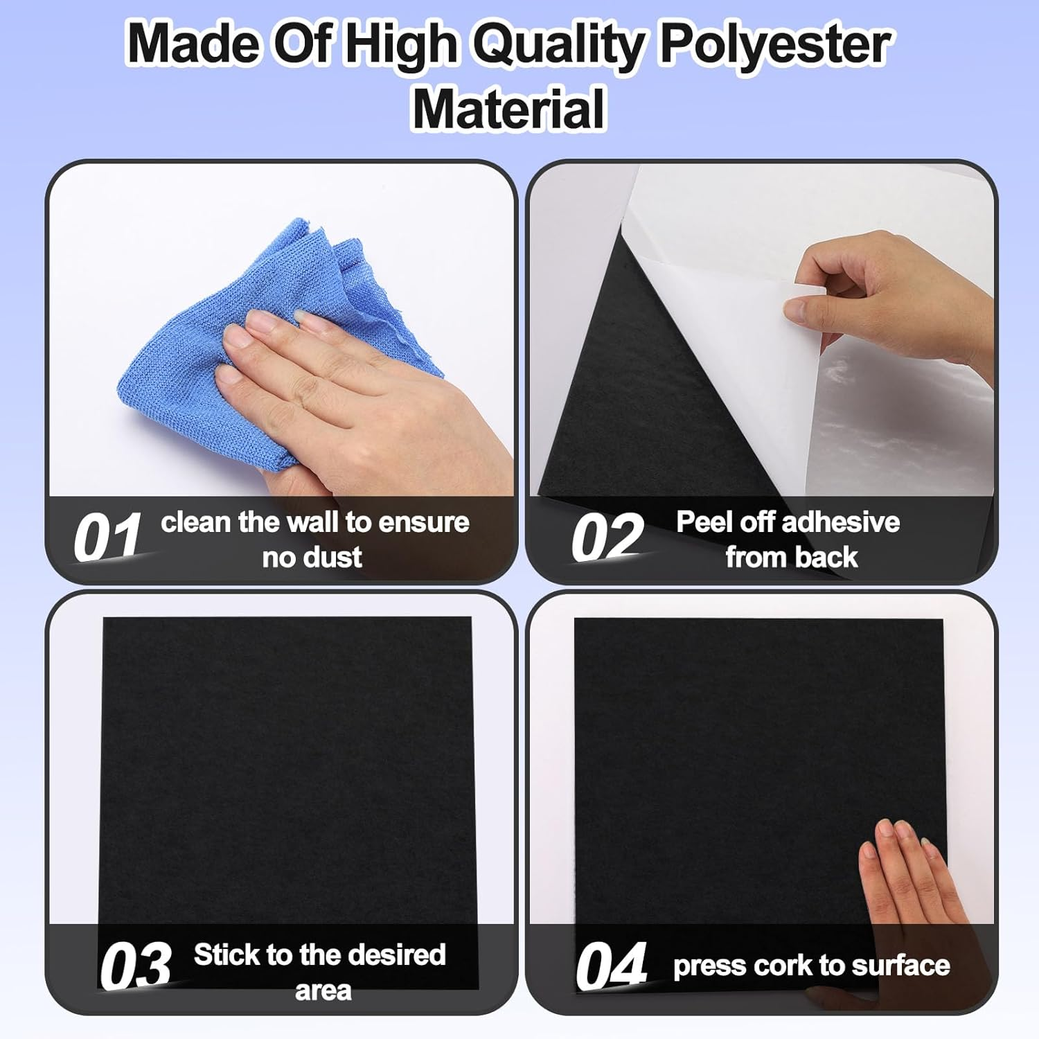 Large Bulletin Board Black Cork Board Alternative 12 Pack Felt Wall Tiles with Safe Removable Adhesive Tabs 47"X35" Wall Cork Board Felt Board Poster Board Soundproof Panel for Office Family Classroom