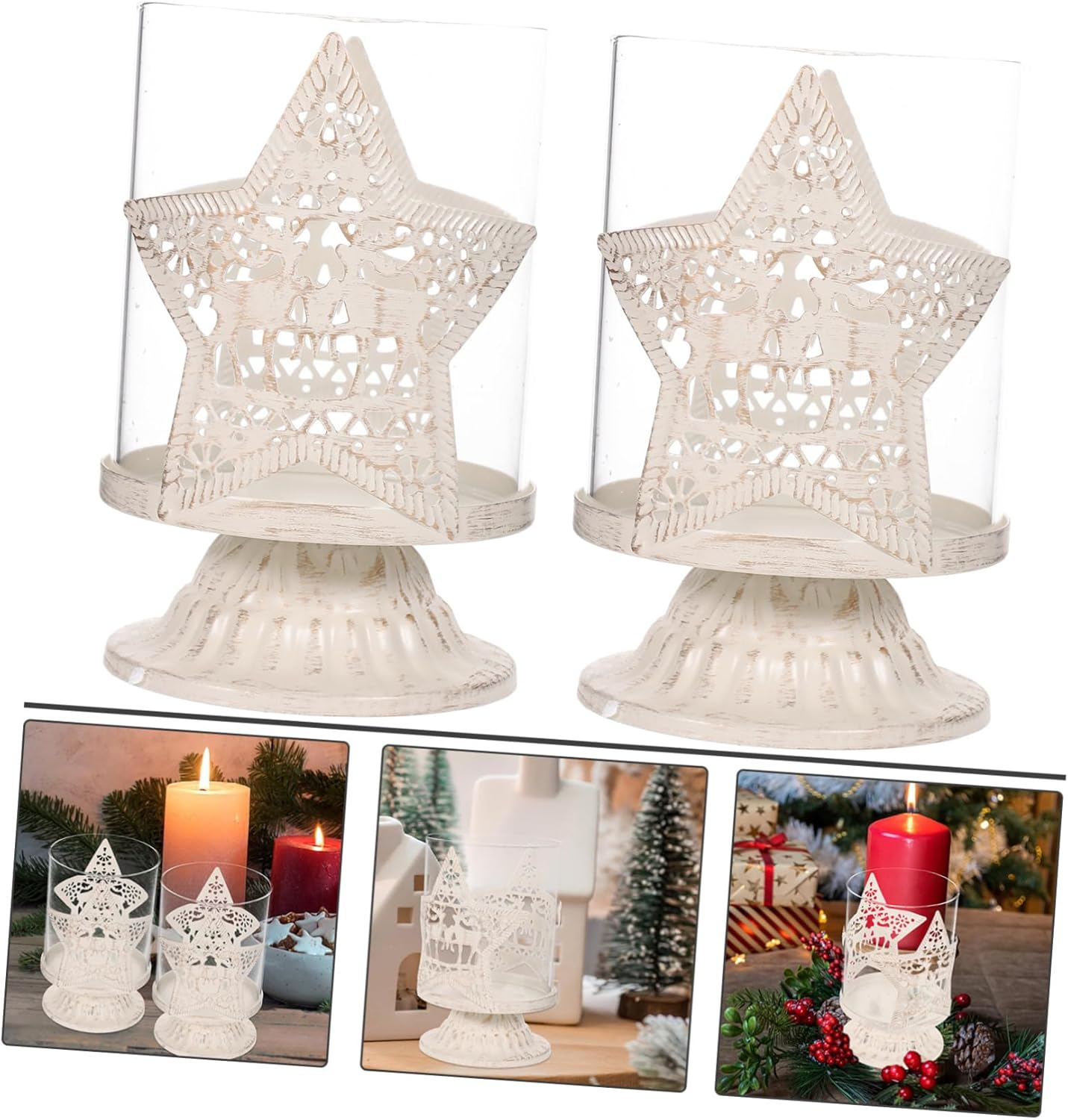 Beatifufu 2Pcs Elegant Christmas Deer Ornament Candlestick Holder Decorative Desktop Decoration for Housewarming - Light Brown image number 3