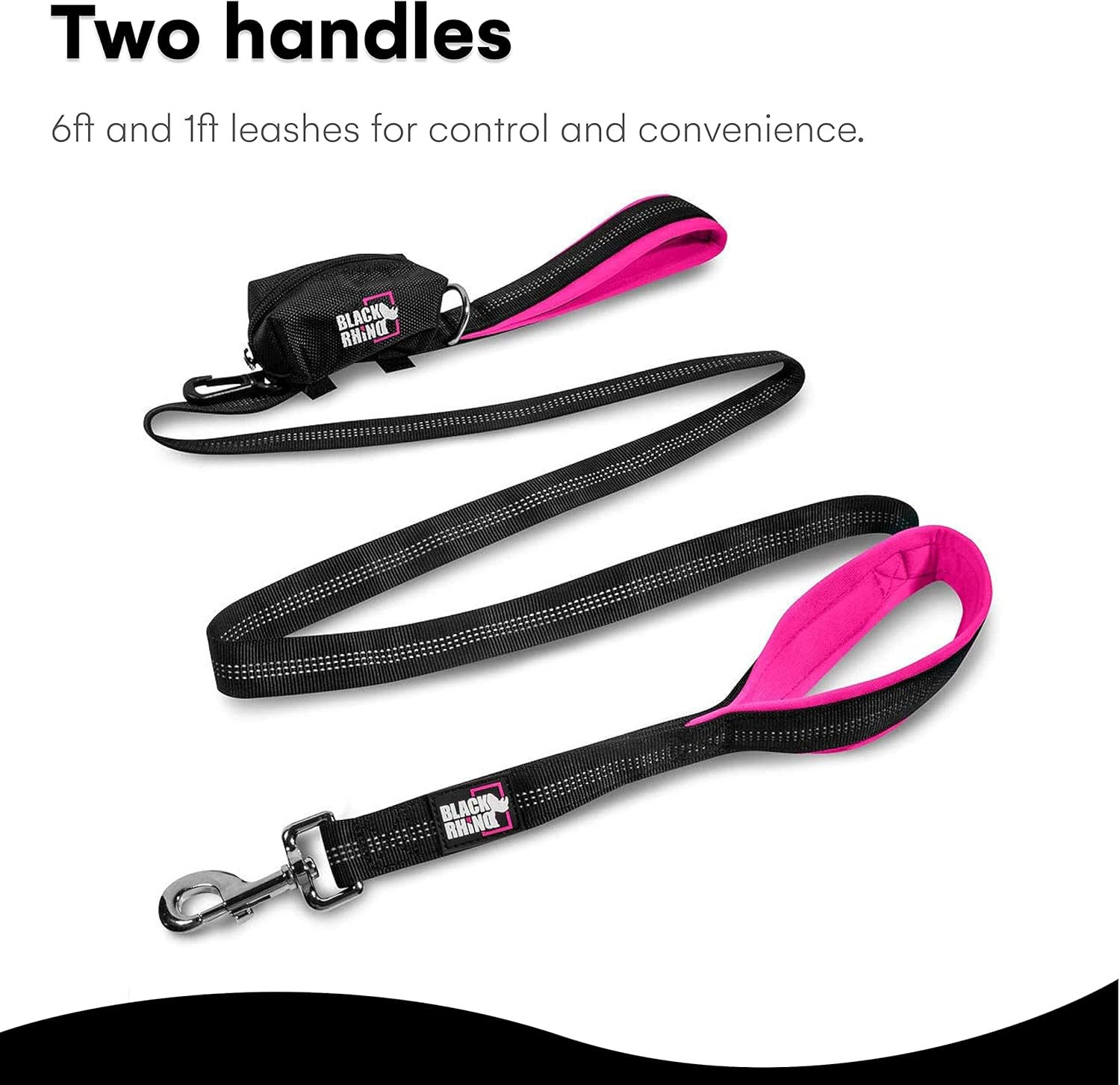 Black Rhino Dog Leash - Heavy Duty - Medium & Large Dogs | 6Ft Long Leashes | Two Traffic Padded Comfort Handles for Safety Control Training - Double Handle Reflective Lead - (Pink) image number 6