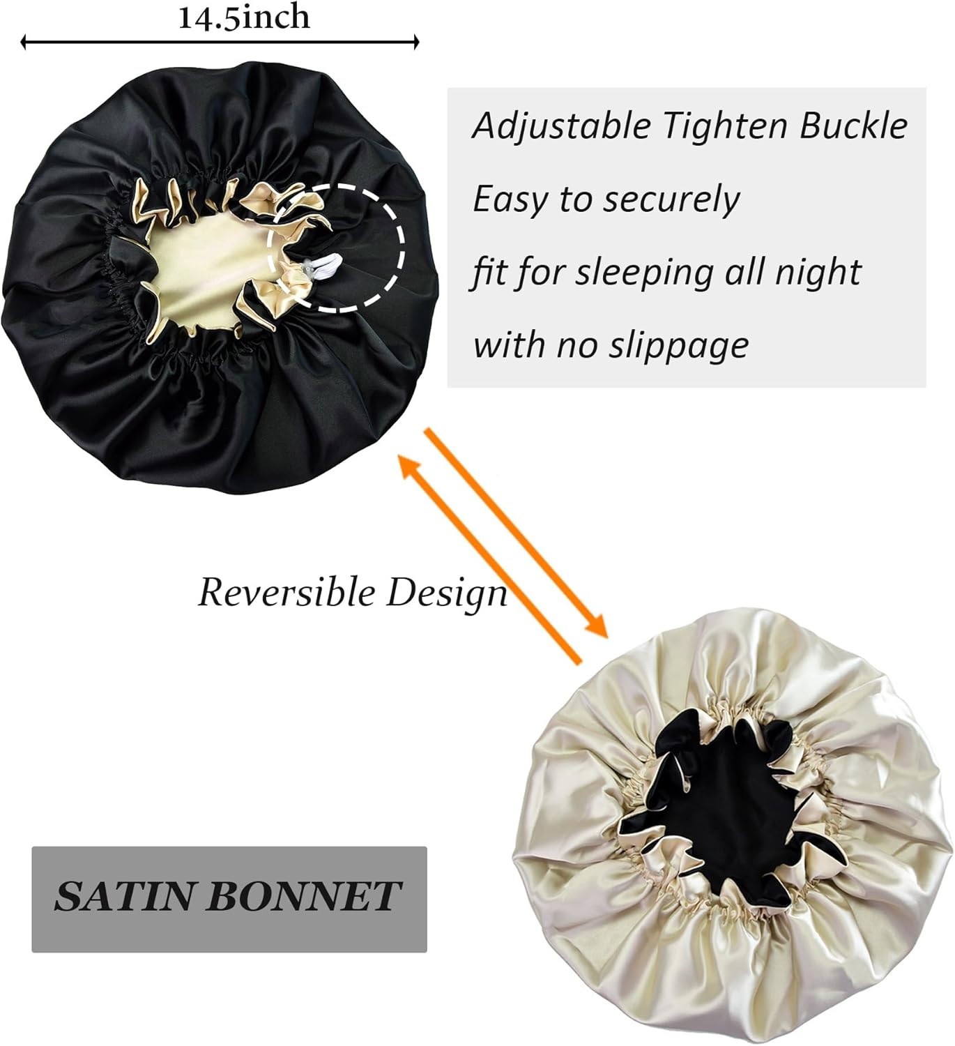 Beutyme Silk Bonnet for Sleeping Satin Bonnets Double Layer Reversible Hair Cap Bonnet for Women Long Curly Braid Hair