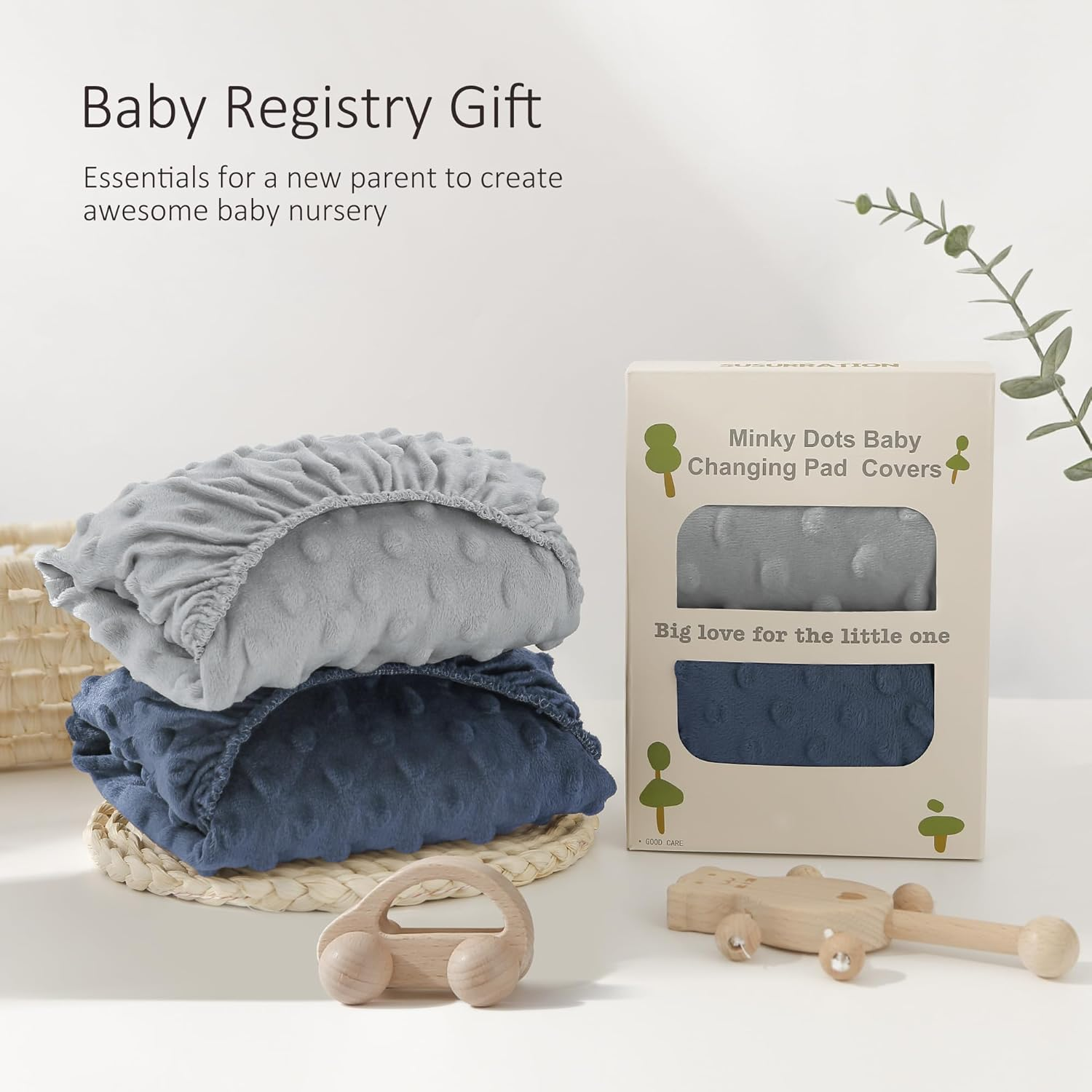 Susurration 2Pack Changing Pad Covers Super Soft Minky Dots Plush Changing Table Covers 33X17X7In Breathable Changing Pad Sheets for Unisex Baby Girls and Boys (Grey&Blue) image number 5