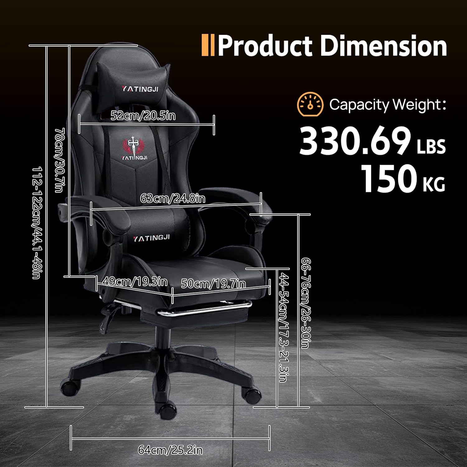PORIYA Gaming Chair with Adjustable Backrest, Ergonomic Executive Office Chair, Height Adjustable Racing Chair Maximum Gaming Experience (Black) - Black image number 5