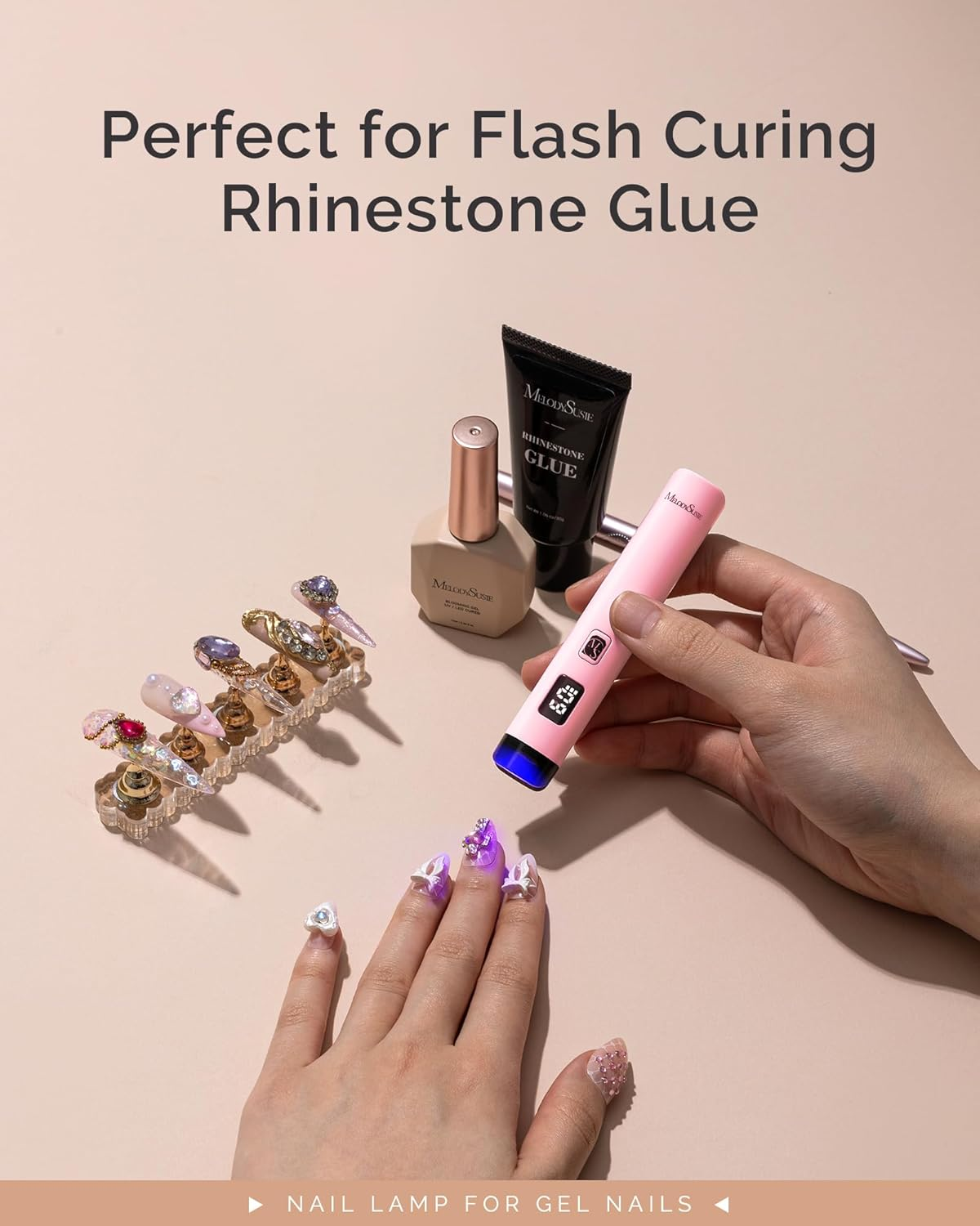 Melodysusie Handheld UV Light for Gel Nails, ART01R Cordless Gel X Nail Lamp Rechargeable with LCD Display, Eye Protection Cover Flash Cure Nail Dryer for Rhinestone Glue Decoration DIY at Home image number 1