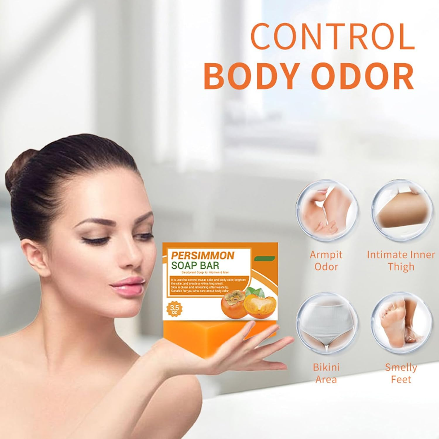 Persimmon Soap Bar for Body Odor, Deodorant Persimmon Bar Soap, Deodorizing Body Wash with Persim/Mon Extract for Eliminating Bo/Dy Odor, Bo/Dy Deeply Cleansing Bar Soap, Hydrating & Skin (1 PCS) - 1 Pcs image number 5