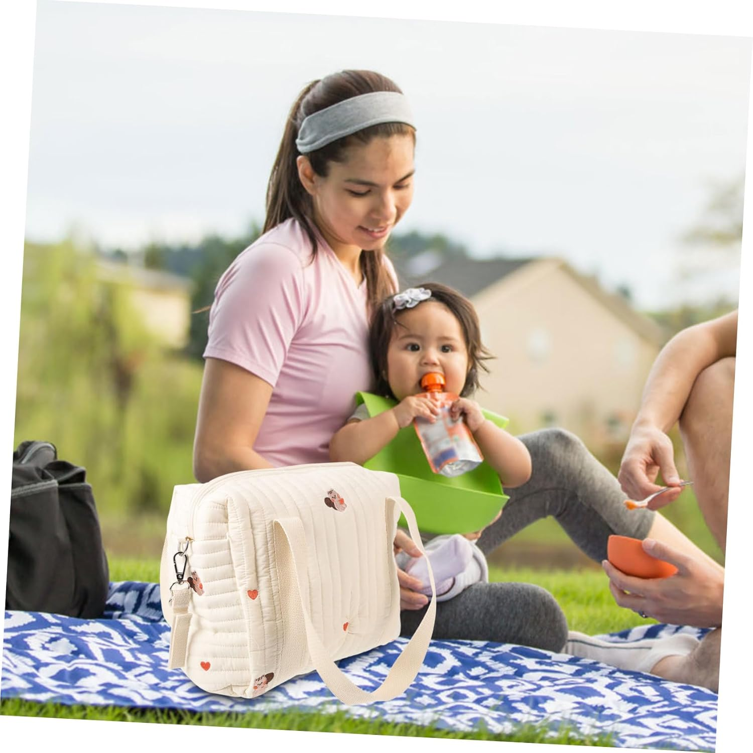 Compact Cotton Diaper Tote Bag Stroller Diaper Bag Double Straps Backpack Medium Size Travel Organizer Outdoor Use image number 6