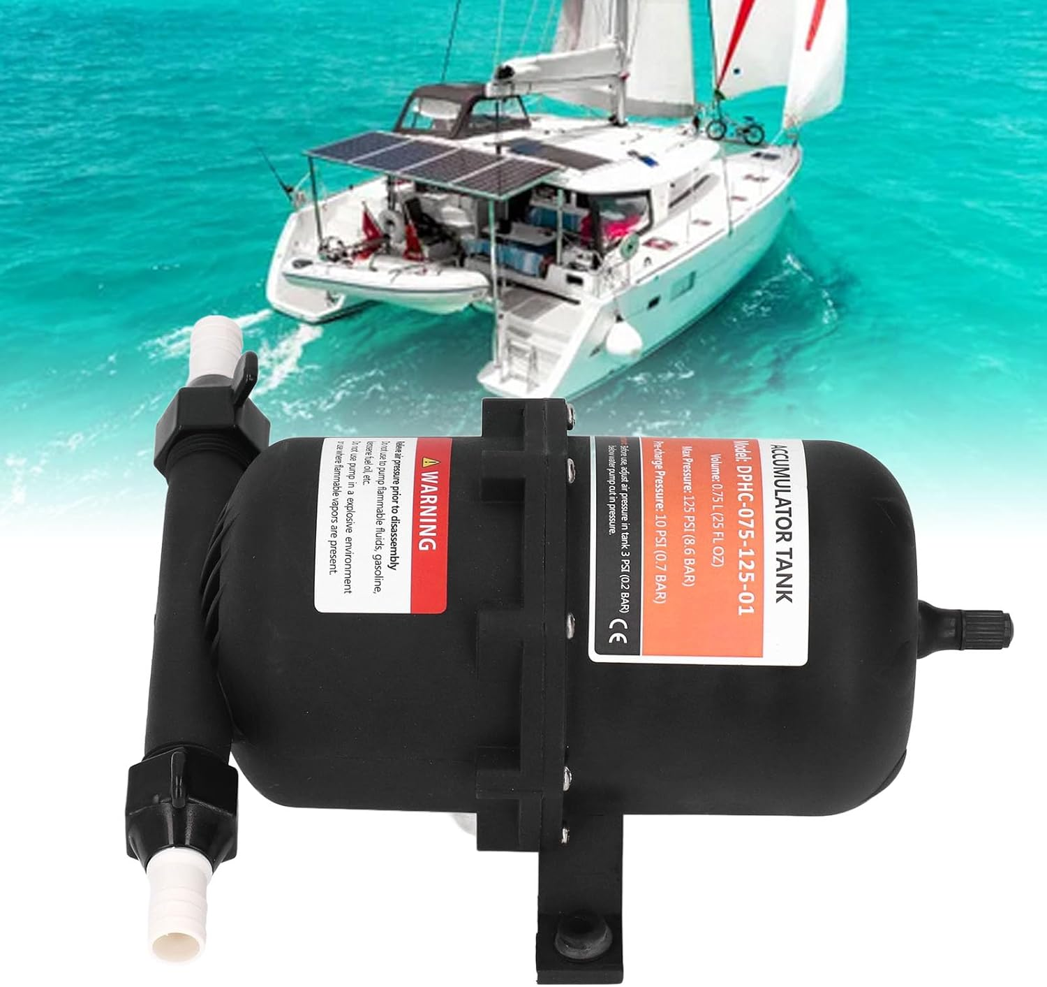 Pre Pressure Accumulator Tank 0.75L Internal Volume 10PSI to 125PSI with Threaded Connector Nozzle for RV Boat Travel Trailer Caravan image number 3