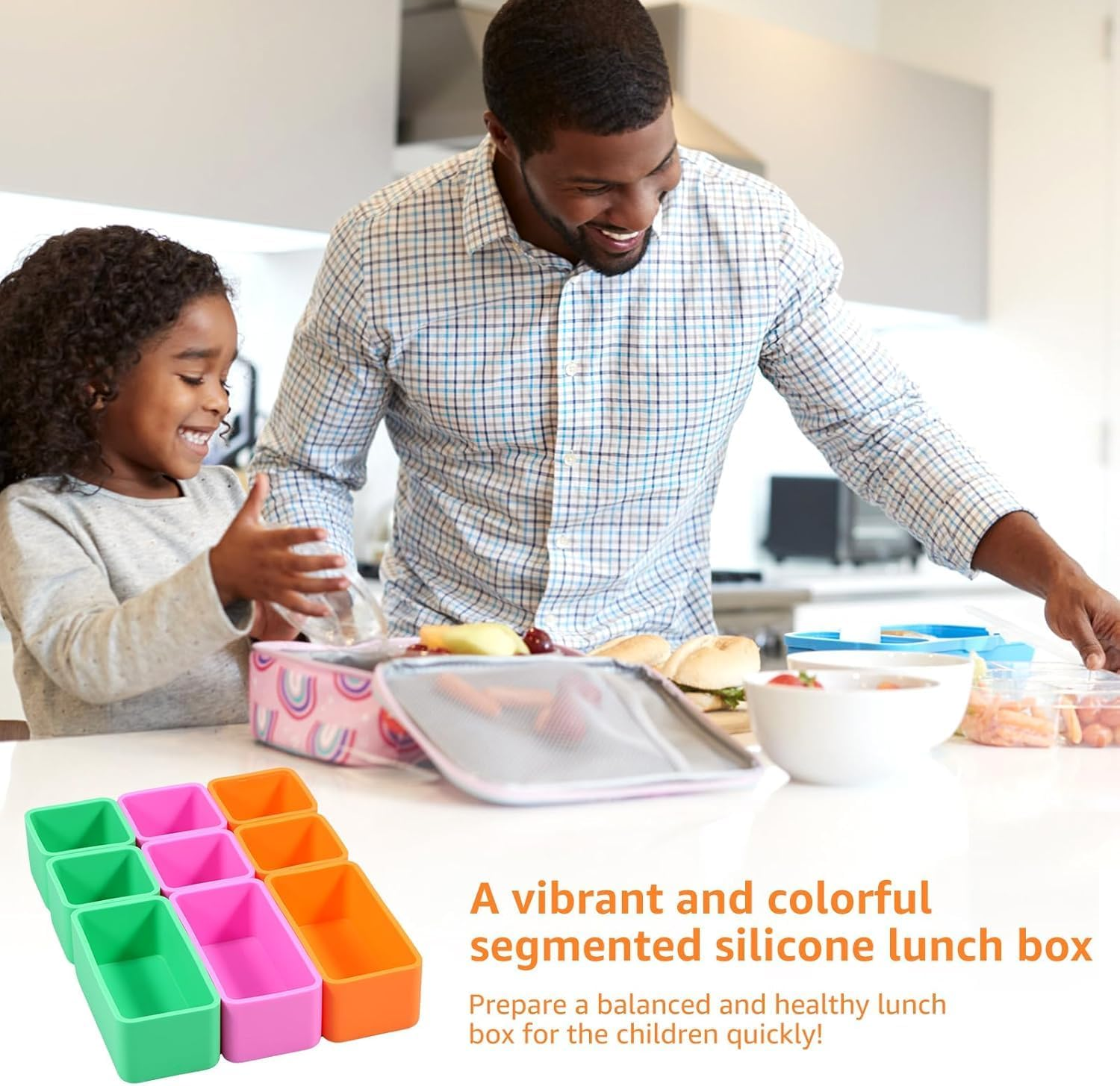 9Pcs Silicone Bento Box Dividers Square 2''X2''X1.5'' Rectangle 4''X2''X1.5'' Bento Baking Cups Temperature Resistant Lunch Box Food Divider Insert for Kids Office School image number 4