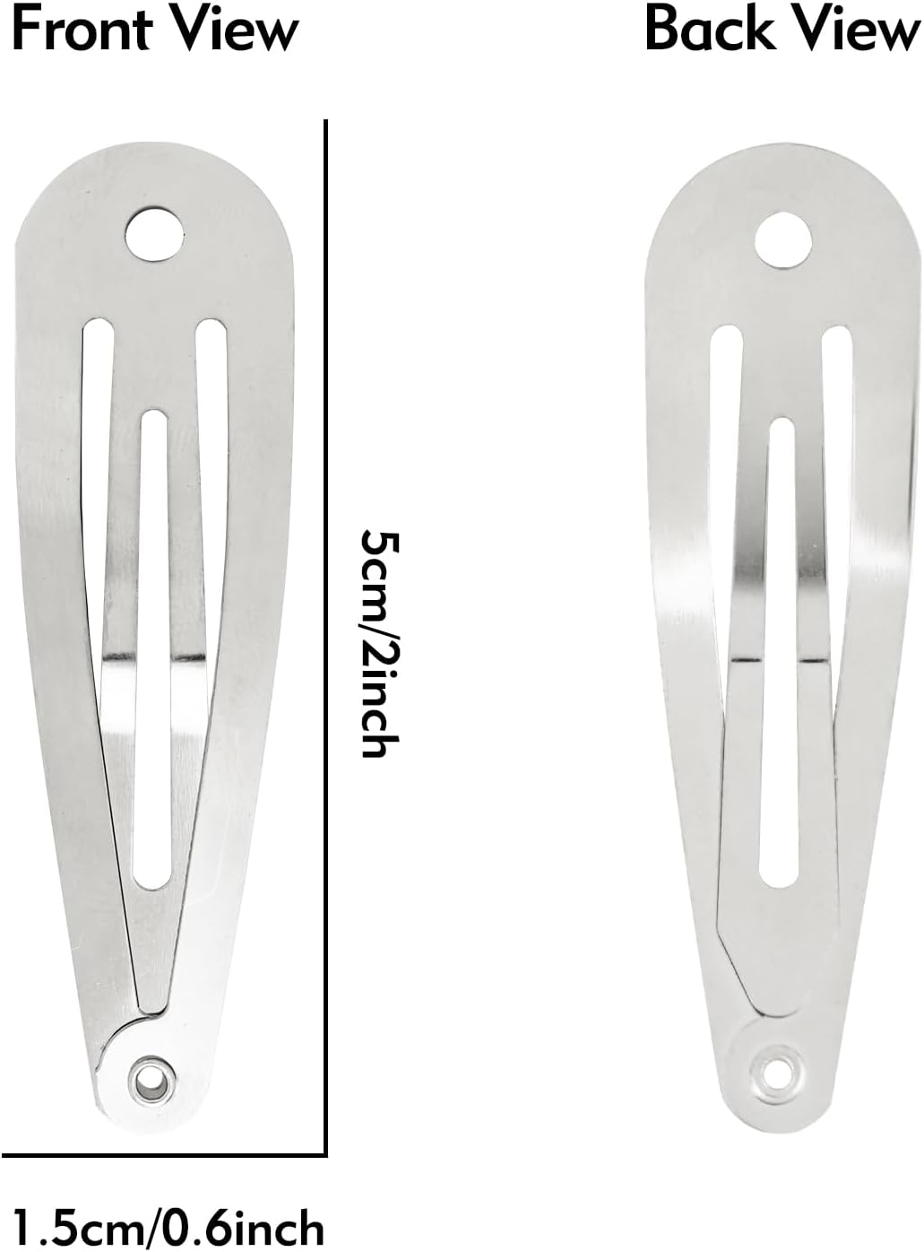 Cinaci 120 Pack Bulk Solid Plain Blank DIY Craft 5Cm/2" Silver Metal Snap Hair Clips with Hole Hair Barrettes for Women Girls Baby Toddlers Kids Teens Hair Accessories image number 2