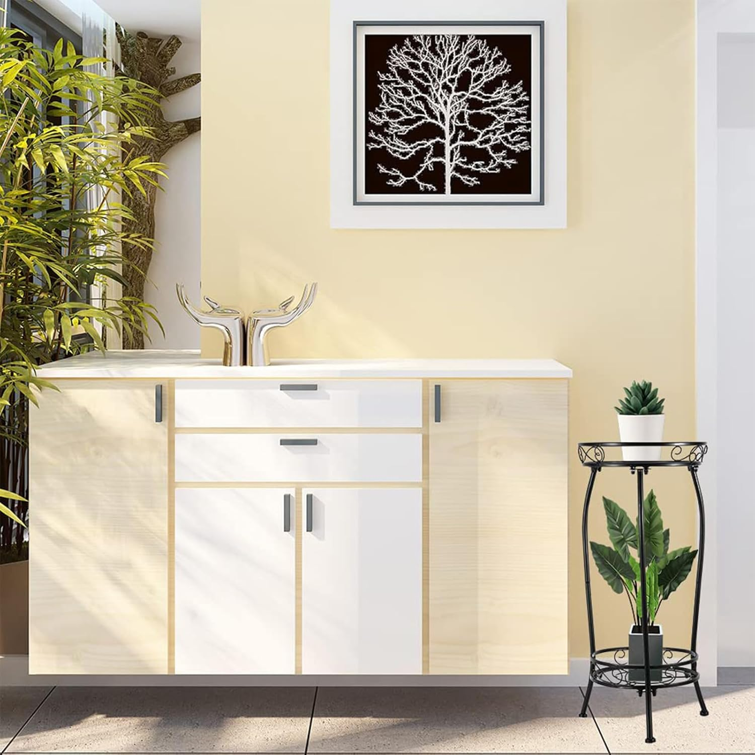 2-Tier Plant Stand, Tall Black Metal Plant Rack for Indoor & Outdoor, Rustproof and Stable Flower Pot Holder, Heavy Duty 69Cm Shelf for Multiple Plants image number 2