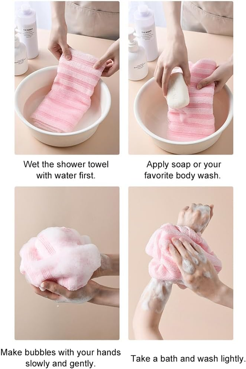 WUISOLQP 2Piece Loofah Sponge Extra Long Exfoliator Bath Towel, Antibacterials Shower Towel for Extra Hygiene Shower Sponges for Men Polyester, D - B image number 5