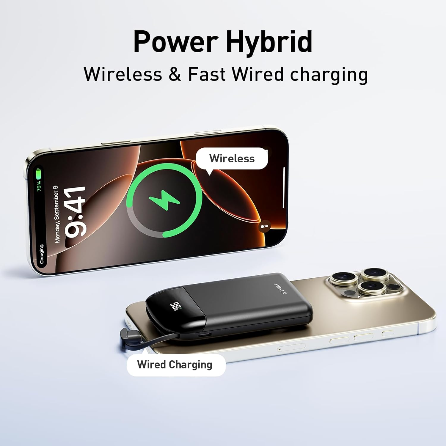 Iwalk 10,000Mah Magnetic Portable Charger, Wireless Mini Power Bank,40W Max Fast Charging Battery Pack with Built-In USB-C Cable Compatible with Iphone 16/15 Series, Airpods, Samsung S25 Series,Black image number 2