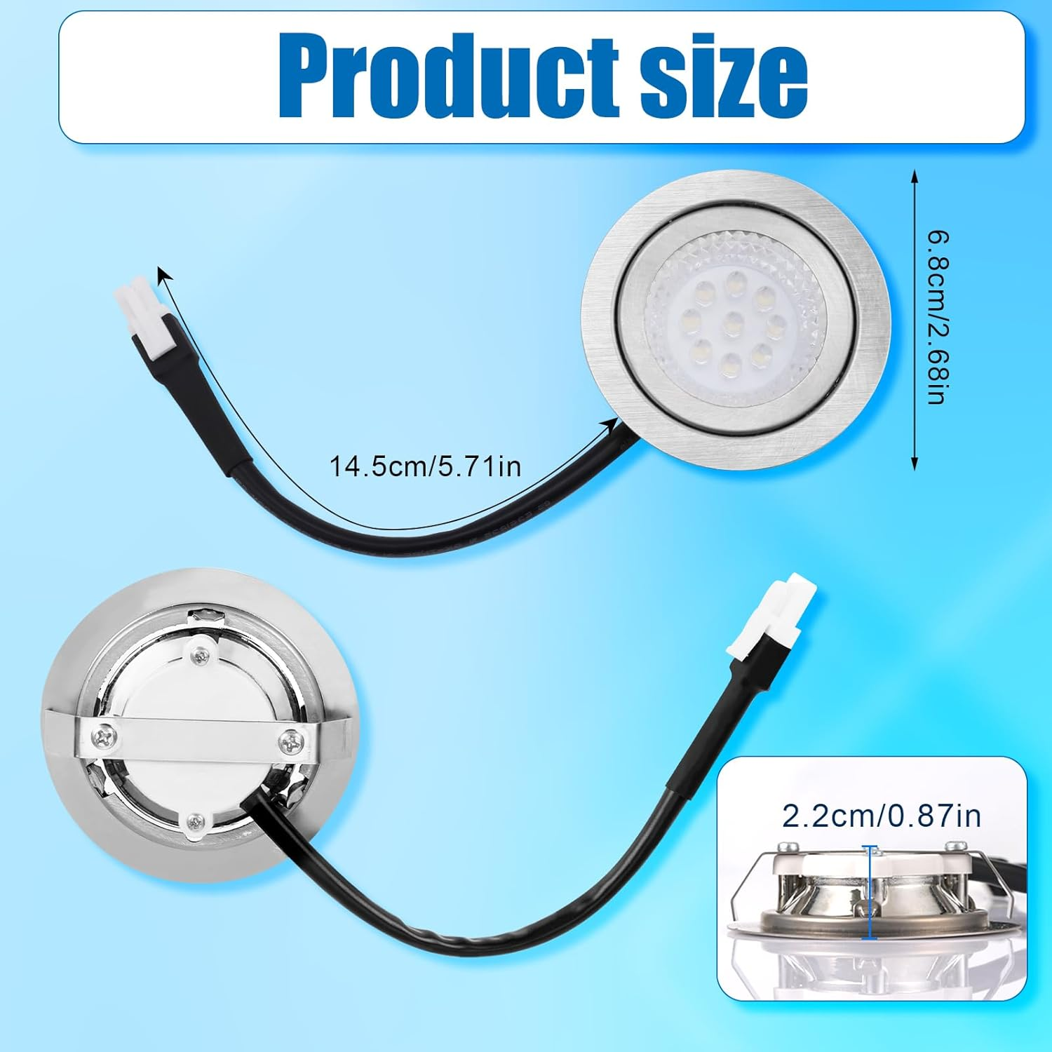2Pcs Range Hood Light Bulbs Recessed, DC 12V 6500K Stainless Steel Range Hood LED Light Replacement Lights Accessories for Stove Kitchen image number 5