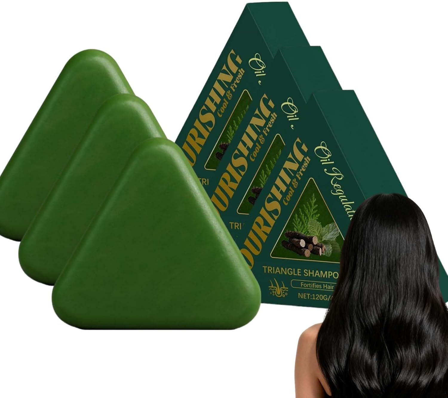 Nature Triangle Shampoo Bar, Nature Seven Green Soap Shampoo, Anti-Dandruff Hair Wash for Hair Growth & Oil Control, Frizzy Improvement, Portable Travel Cleanser & Solid Wash for Greasy (1PCS)
