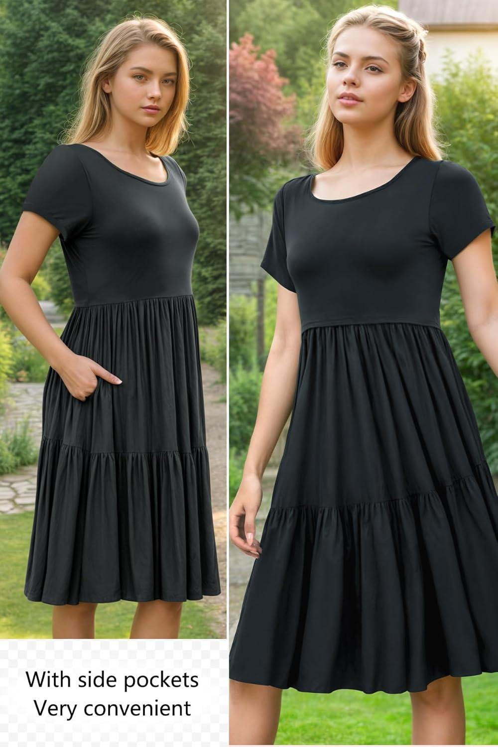 PARNIXS Women'S Summer Nursing Dress Short Sleeve Maternity Knee Length Breastfeeding Dress image number 2