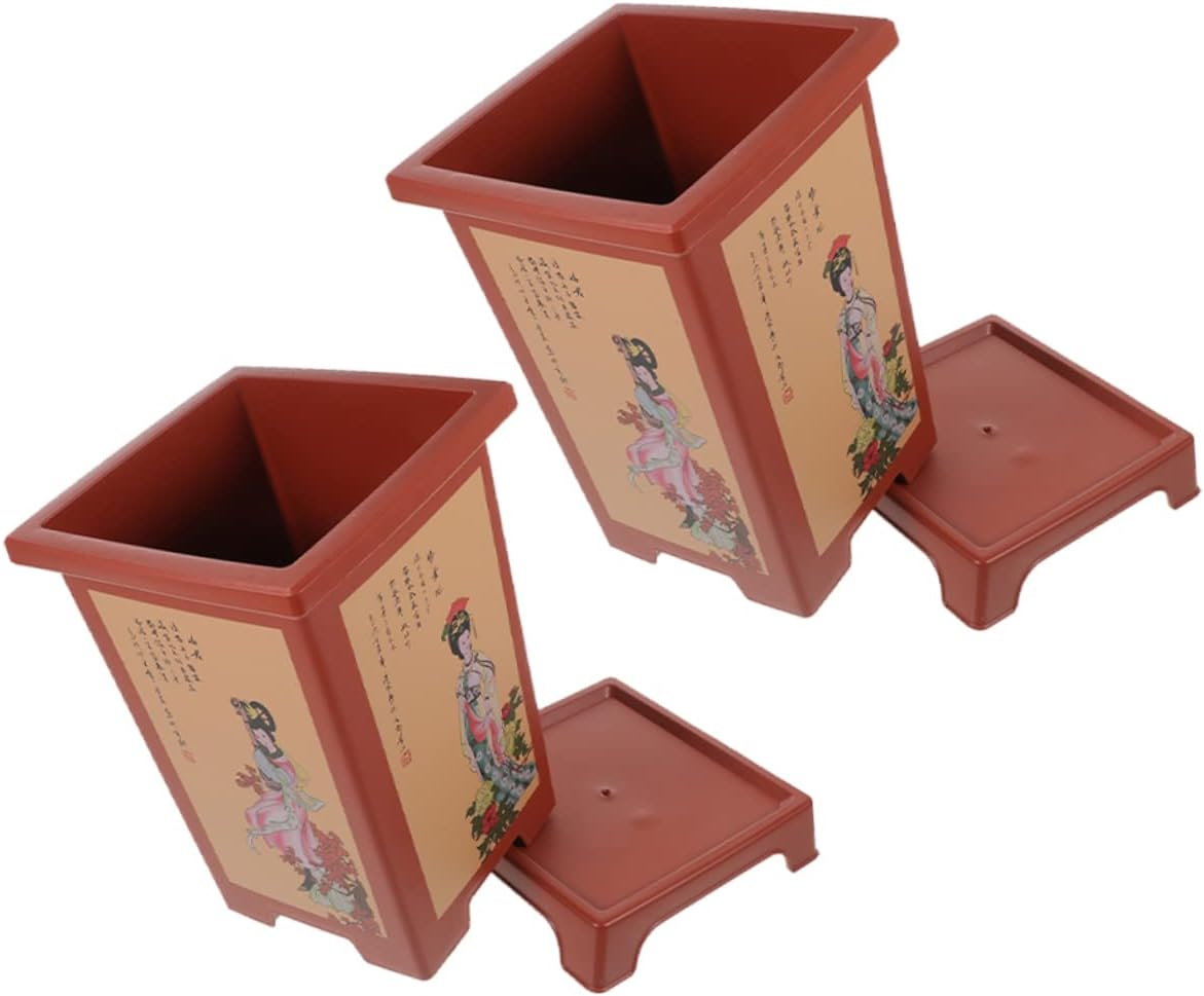 DOITOOL 2 Sets Imitation Purple Sand Flower Pots Planter Holder Pot Resin for Indoor Spring Outdoor Decor for Plants Household Planter image number 1
