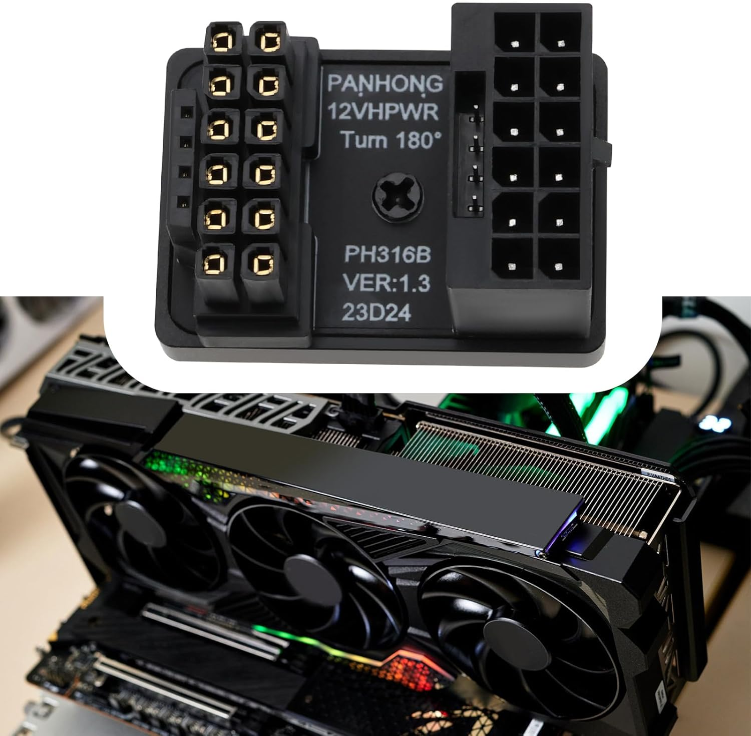 OTOTEC 1X 12VHPWR 12+4 Pin Power Adapter ATX 3.0 16 Pins GPU Pcie5.0 180 Degree Angle Power Adapter Connector 600W Compatible with RTX 4090 4080 4070Ti 3090Ti Graphic Card Type B image number 1