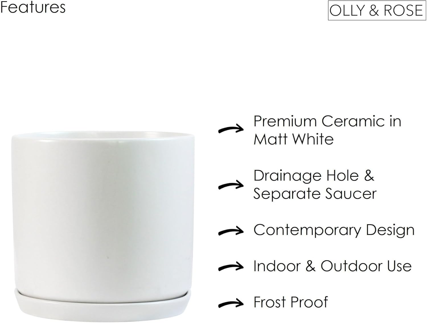 Matt White Pot with Saucer- 25Cm image number 5