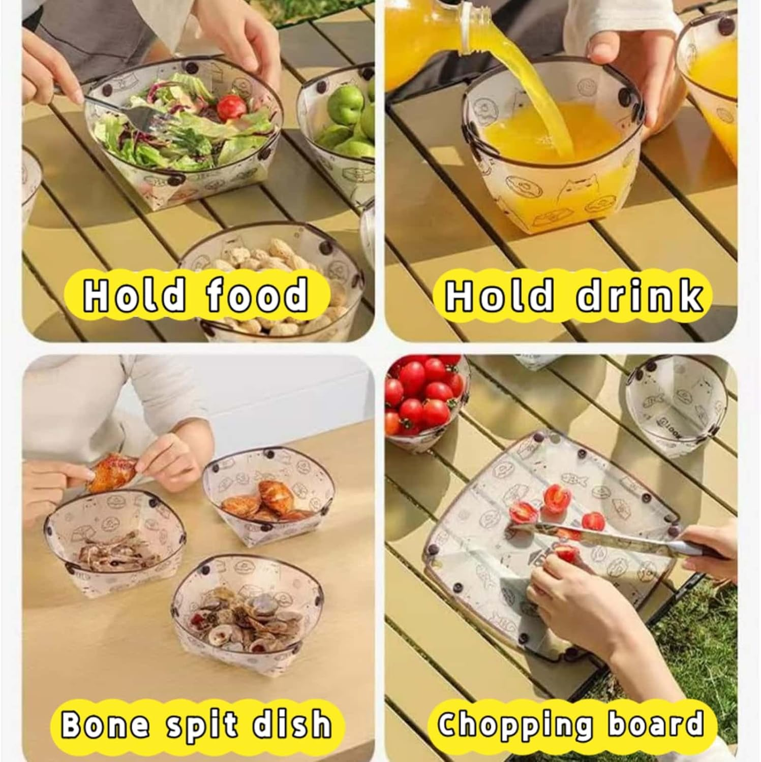 6 Piece Reusable Collapsible Bowls Set, Food Grade Plastic Folding Camping Bowls for Family Outdoor, Picnic & Travel image number 5