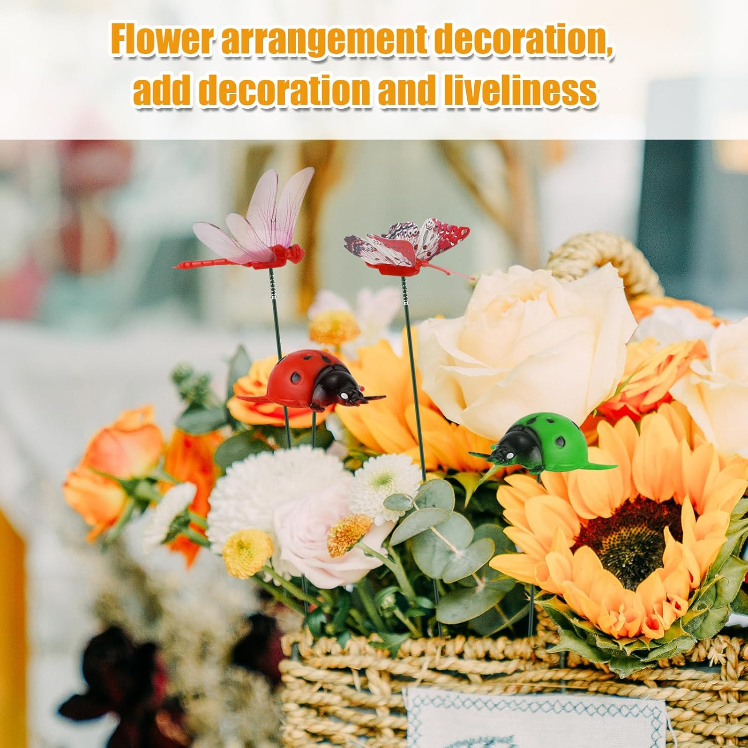 12Pcs Decorative Garden Stakes, 3D Artificial Dragonfly Garden Decor Realistic Ladybug Butterfly Ornaments for Outdoor Patio Yard Plant Flower Pot Decoration (No Clips)