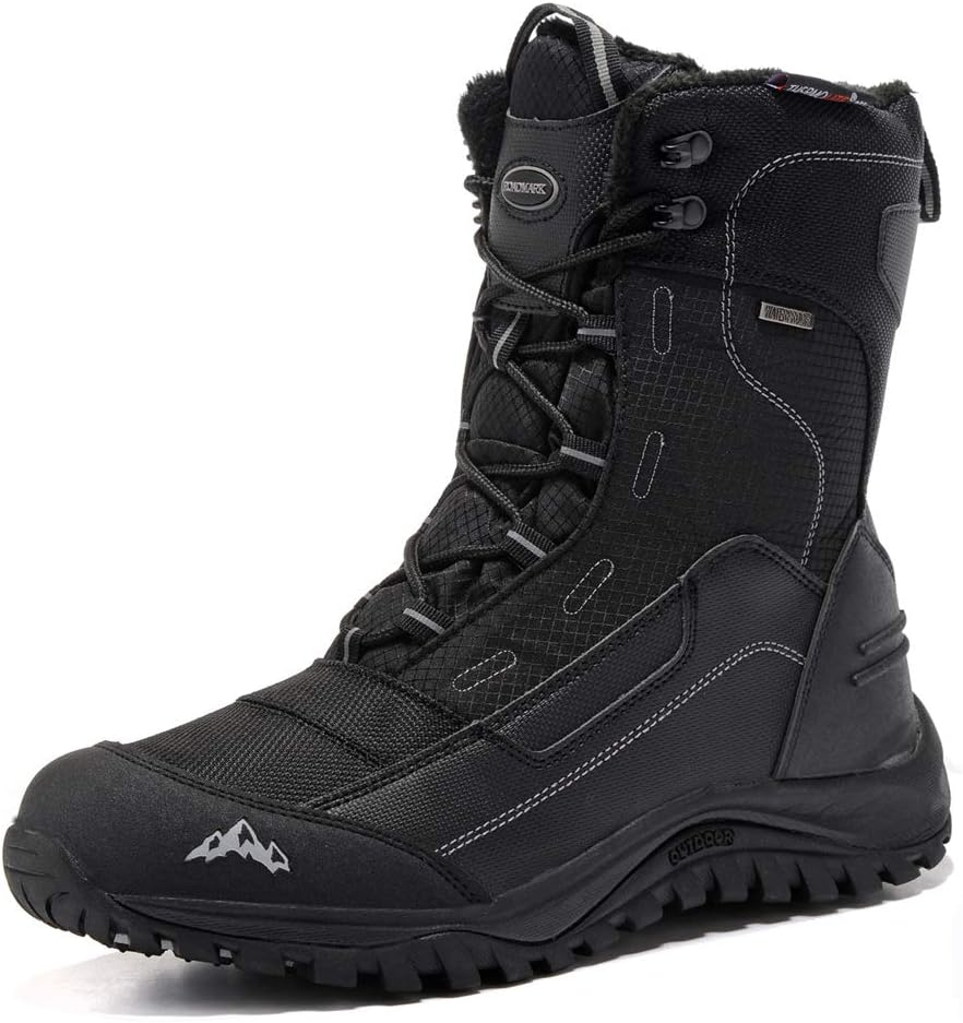 ROCKMARK Men'S Winter Snow Boots Outdoor Warm Mid Calf Waterproof Durable Boot Non-Slip Warm Climbing Shoes