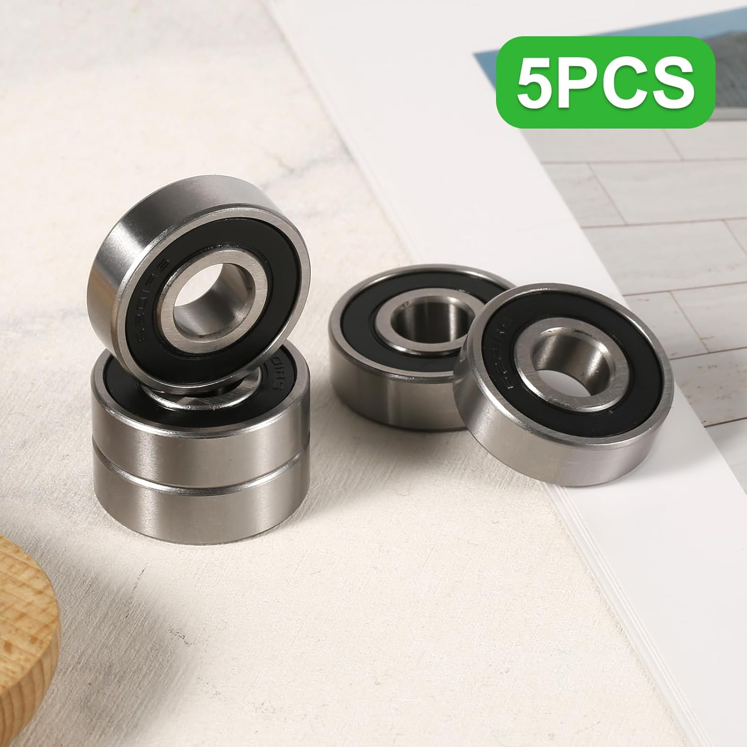 5Pcs 6201RS Front and Rear Wheel Bearing Kits for Coleman CT100U CC100X, Wheel Bearings Replacement for Baja Motorsports 97Cc Doodle Bug Motovox MBX10 Classic 80Cc Mini Bike Go Kart Parts image number 1