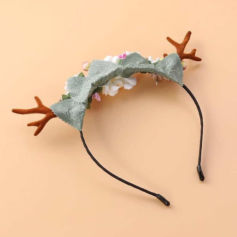 Christmas Headband Deer Antler Hair Hoop with Flowers Headpiece Headware for Girl Women Party image number 5