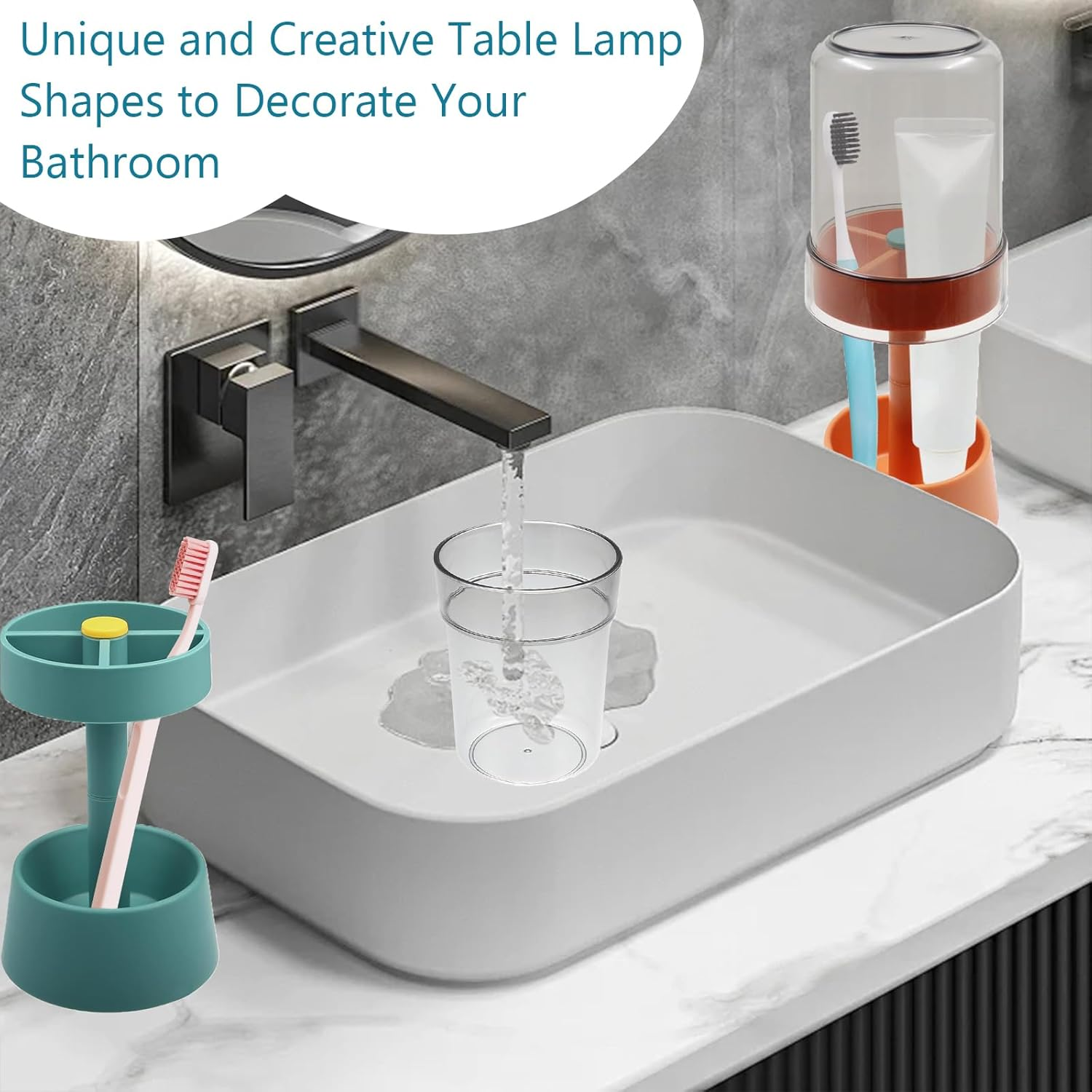 Toothbrush Holders with Cover/Cup & 3 Slots, Covered Tooth Brush Holder for Bathroom, Portable Travel Toothbrush Case, Small Electric Toothbrushes Storage Toothpaste Organizer Stand, Blue - Orange image number 5