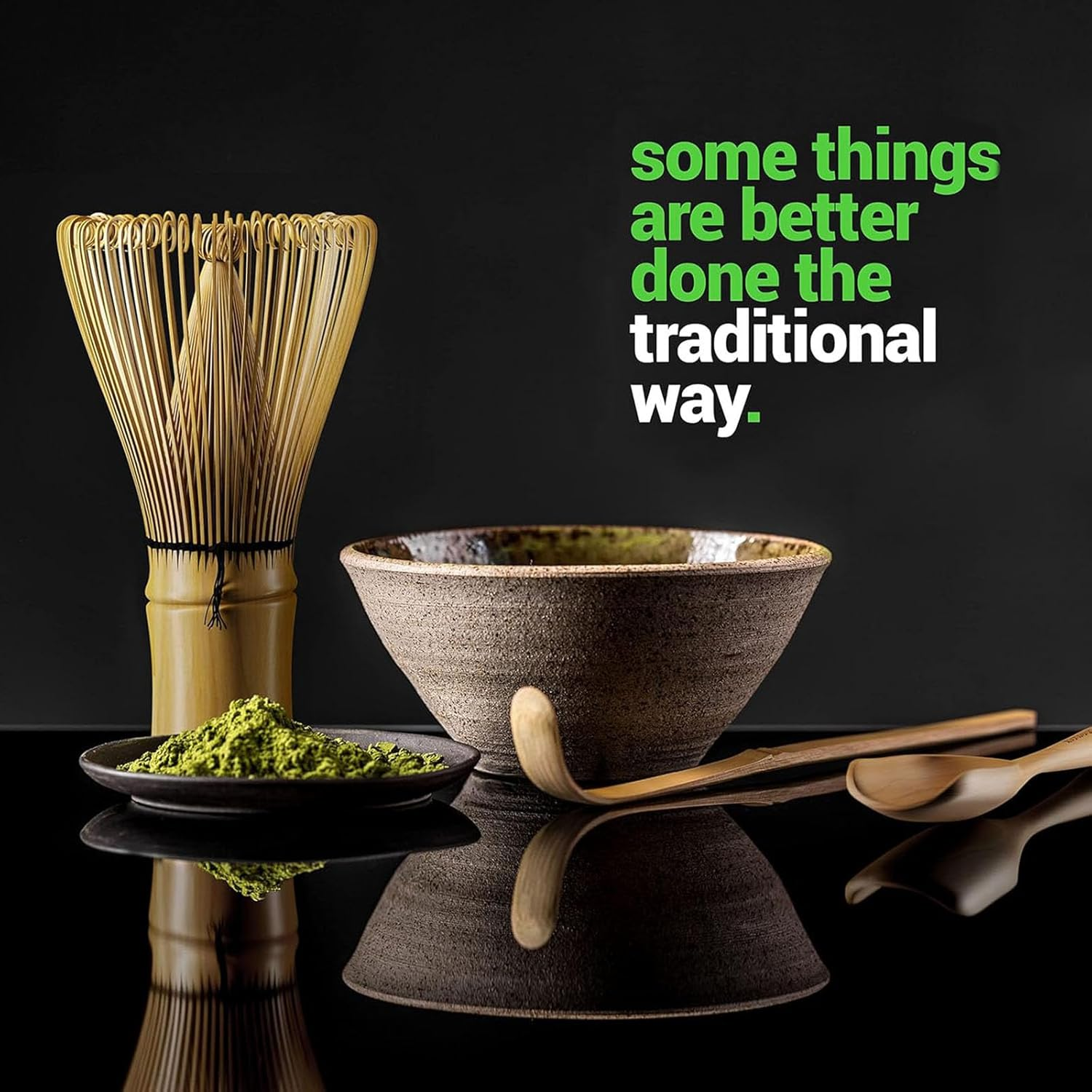 Matcha Whisk Set - Matcha Whisk, Traditional Scoop, Tea Spoon. the Perfect Set to Prepare a Cup of Japanese Matcha Tea, Handcrafted from 100% Natural Golden Bamboo