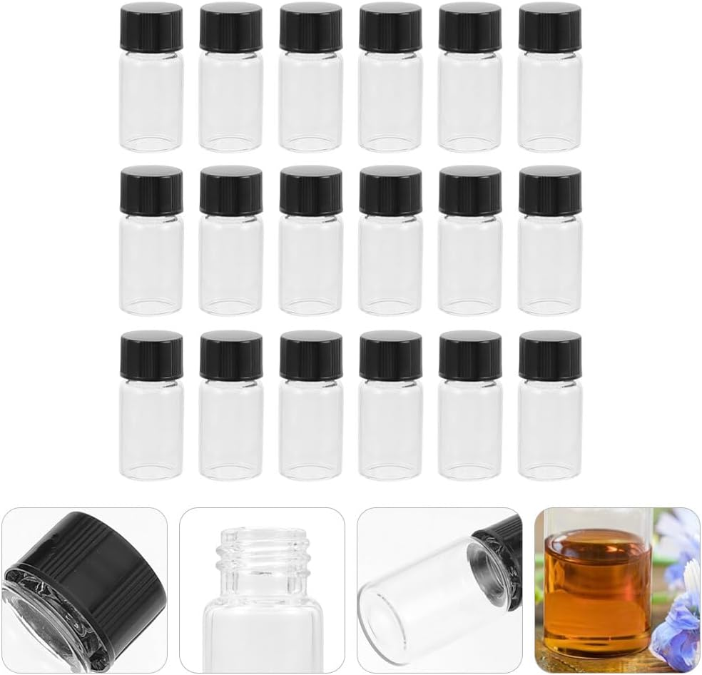 HOMSFOU Small Glass Vials, 30Pcs Clear Glass Sample Vials with Screw Cap Sampling Glass Bottles Sample Cosmetic Specimen Liquid Vials Storage Container 20Ml Lab Sample Vials, image number 2