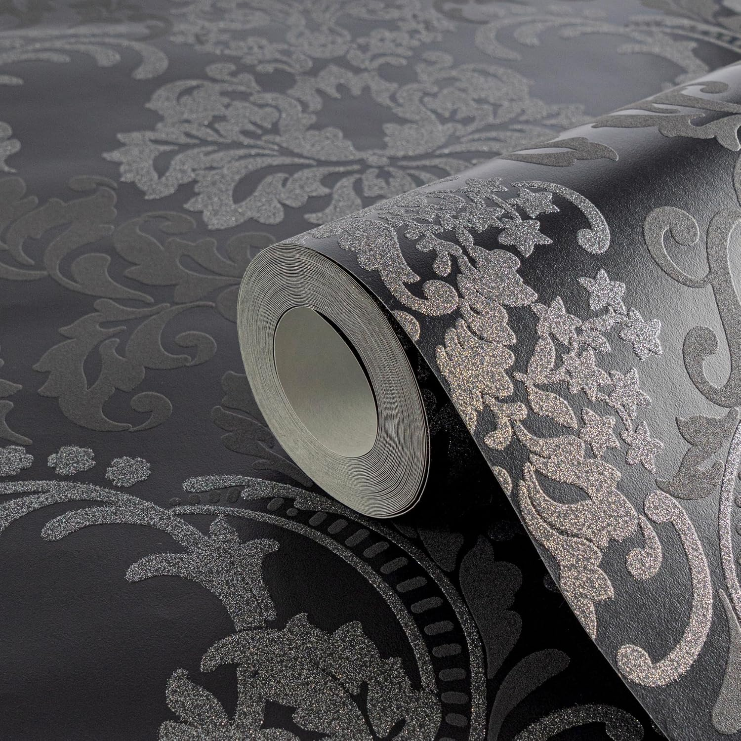 A.S. Cr&eacute;ation Black & White Non-Woven Wallpaper with Ornaments 0.53 X 10.05 M - Black, Silver - Baroque Wallpaper Made in Germany - 361663 image number 6