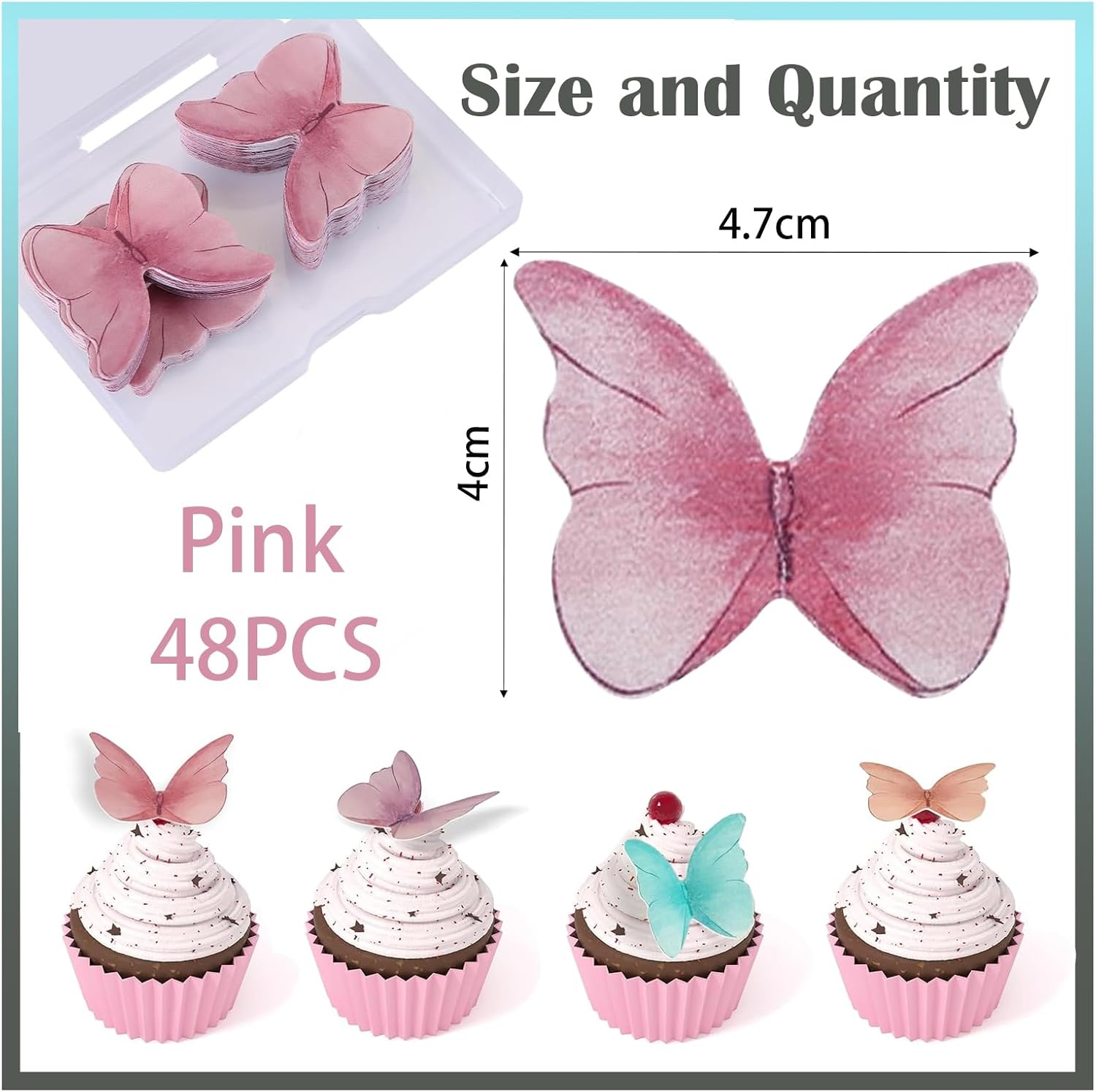 Jotia 48Pcs Butterfly Birthday Cake Topper Decoration, Edible Butterfly Cake Topper 3D Colorful Realistic Cake Topper Edible Butterfly Cake Decorations Edible Wafer Paper for Birthday (Pink) - Pink image number 5