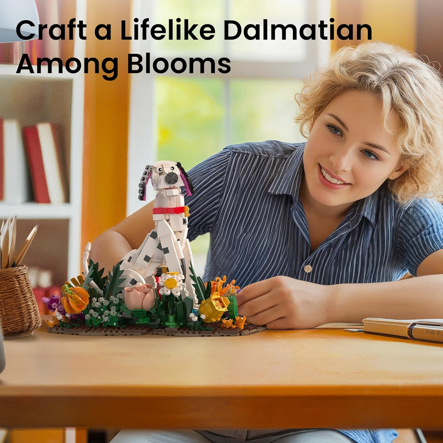 Sillbird Dalmatian Flower Dog Construction Kit for Children & Adults, Puppy Construction Set with Flowers, Christmas & Birthday for Animal & Plant Lovers, from 10 Years (1097 Pieces) image number 1