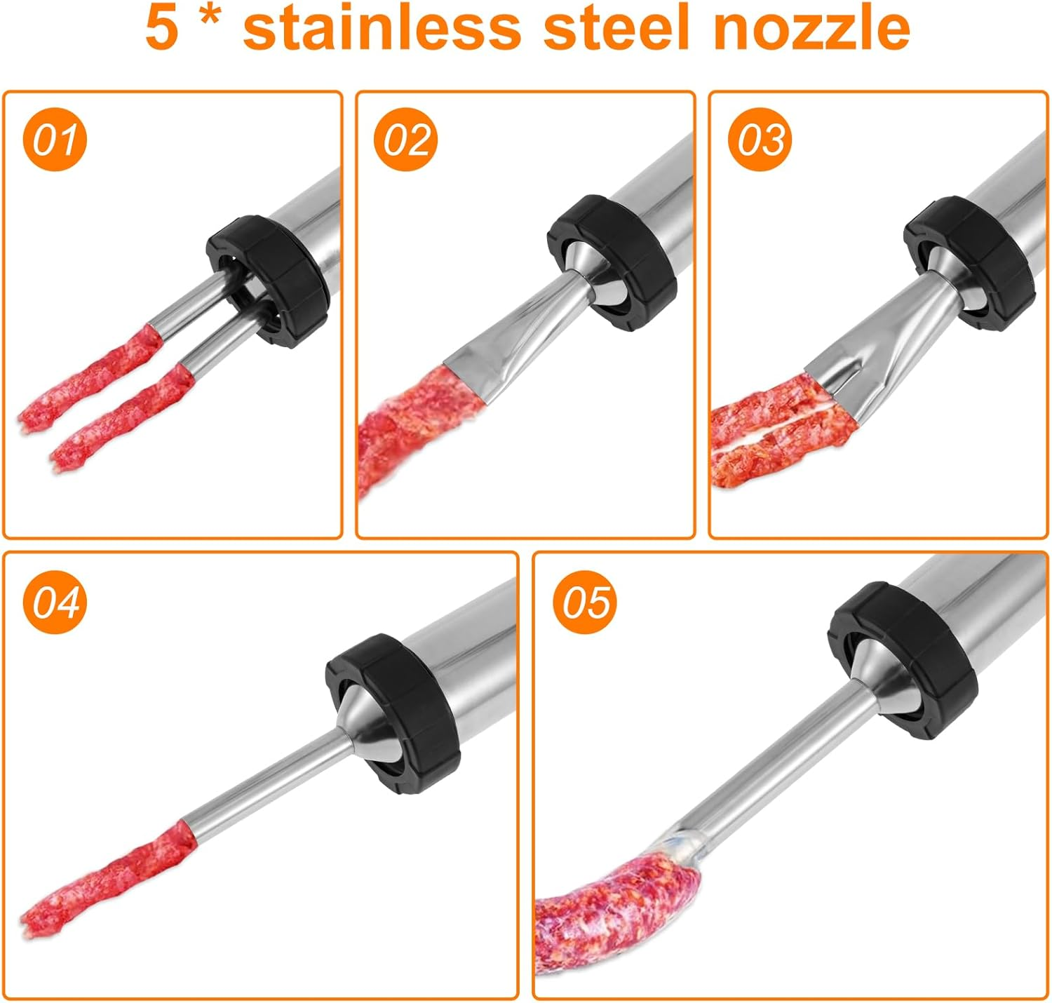 DJAPWPX Sausage Stuffer Kit Manual Stainless Steel Jerky Maker Kit Easy Cleaning Large Capacity Jerky Stuffer Kit with Thickened Aluminum Handle for Home Kitchen image number 3