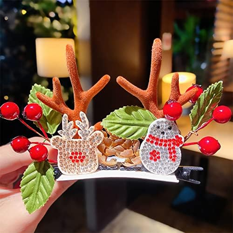 Christmas Hair Clips,Xmas Headbands Gifts,Hair Clip Christmas Small Antlers Pearl Clip Press Bowknot Hairpin Headdress Old Man Mao Qiu Apple Stereo Duckbill Clip Hair