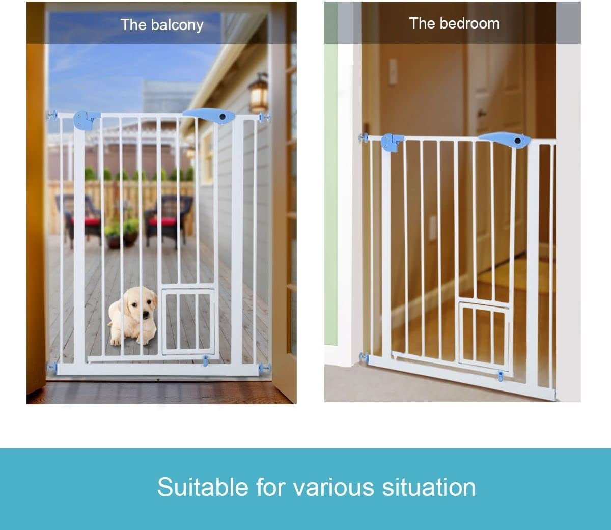 100Cm Tall Pet Safety Gate Dog Safe Fence Puppy Baby Security Stair Barrier, W/Cat Door, Adjustable Length 80-90Cm,White image number 6