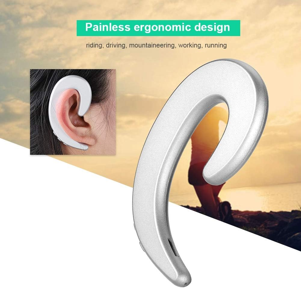 Ciglow Bluetooth Headphone, Wireless Hands Free Ear Hook Headset Painless Bone Conduction Earphone Waterproof Ergonomic Design Headset(Silver) - Silver image number 6