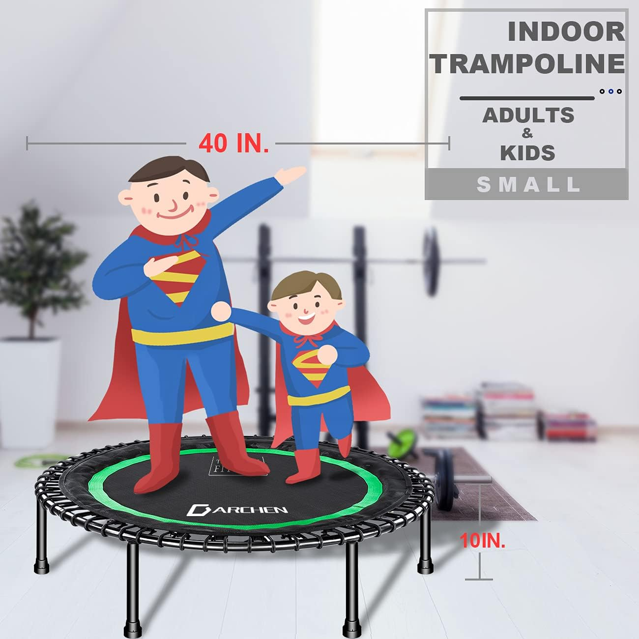 DARCHEN 450 Lbs Mini Trampoline for Adults, Indoor Small Rebounder Exercise Trampoline for Workout Fitness for Quiet and Safely Cushioned Bounce, [40 Inch] image number 2