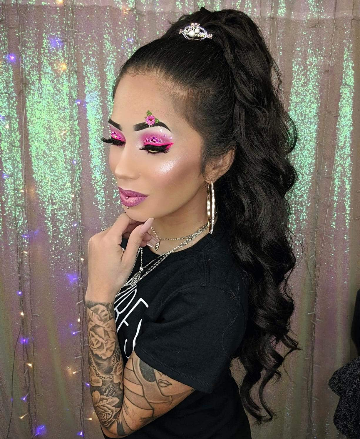 YEESHEDO Ponytail Hairpiece Clip Extensions with Drawstring Long Wavy Black Hair Extensions Natural Wig Afro Curly Ponytail for Braids (1B#) image number 2