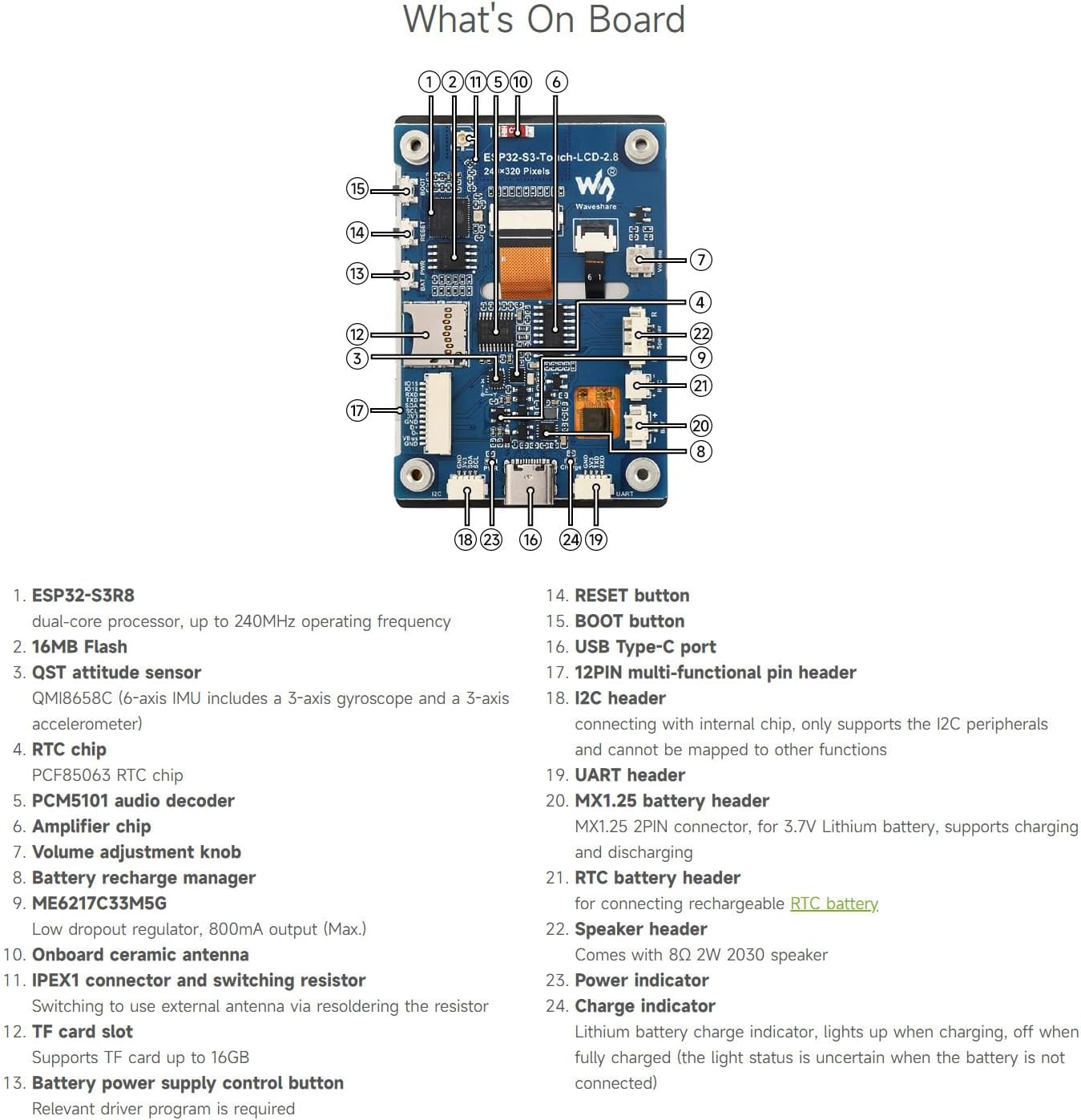 Waveshare ESP32-S3 2.8Inch Capacitive Touch Display Development Board, 5-Point Touch, Multiple Peripheral Interfaces, 32-Bit LX7 Dual-Core Processor, up to 240Mhz Frequency, 240&times;320 Resolution image number 4