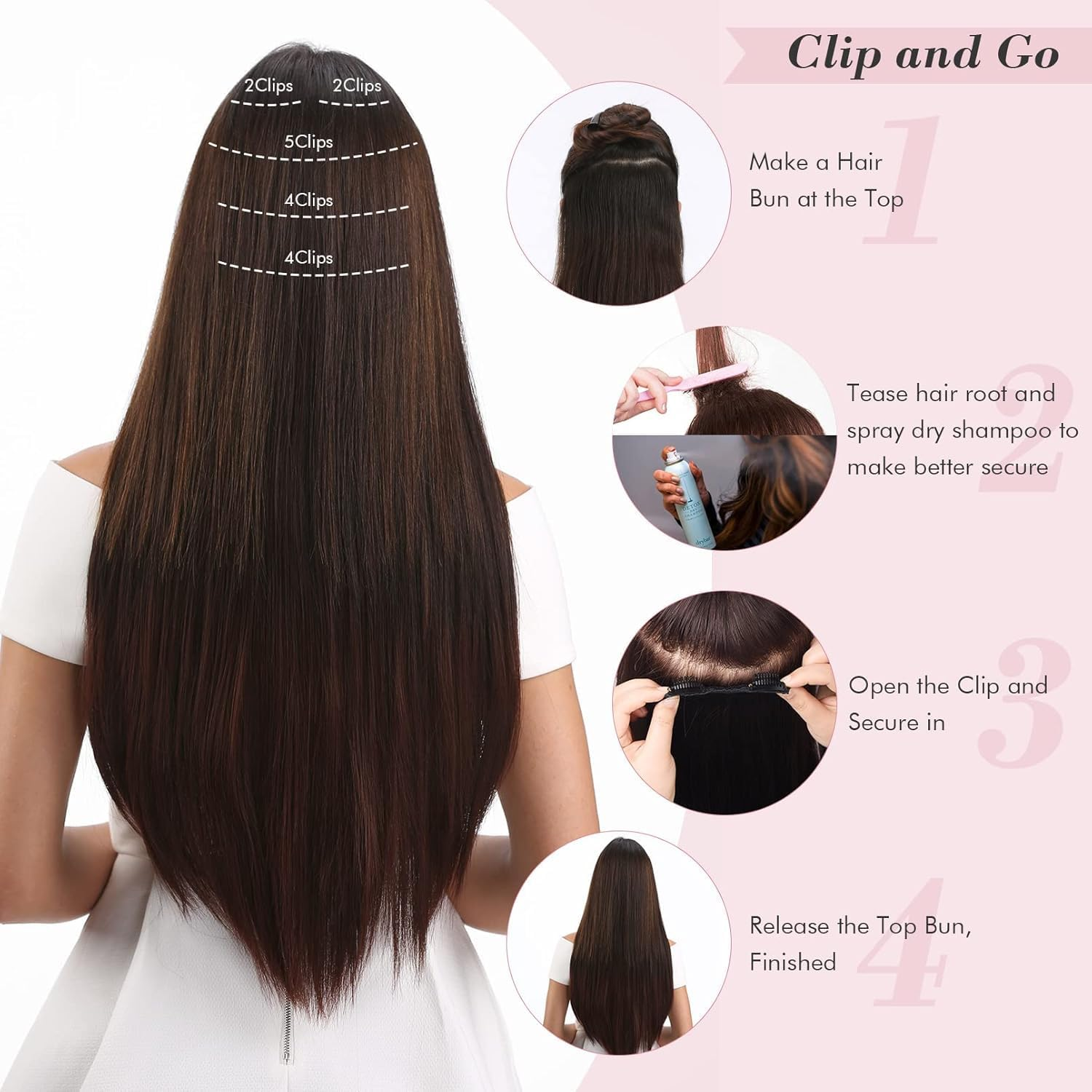 6Pcs Long Straight Black Clip in Hair Extensions for Women, Natural & Good Connectivity Hair Extensions Clip In,Straight Human Hair Clip in Extensions,24Inch (Light Brown) - Blonde Mix Brown image number 6