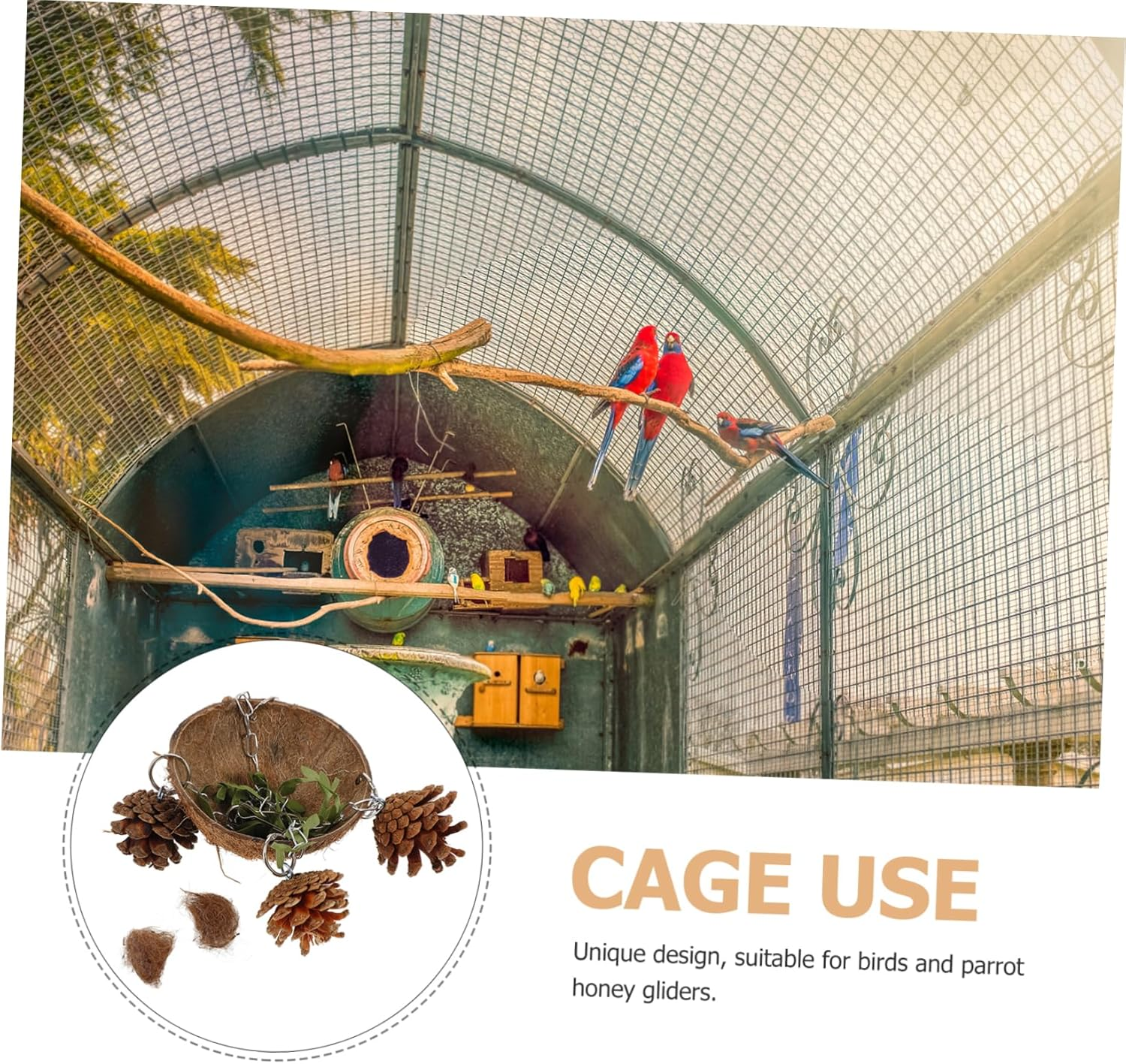 Toyvian Coconut Shell Nest Parrot Toy Bird Swing Bird Bed Decorative Birdcage Toy image number 2