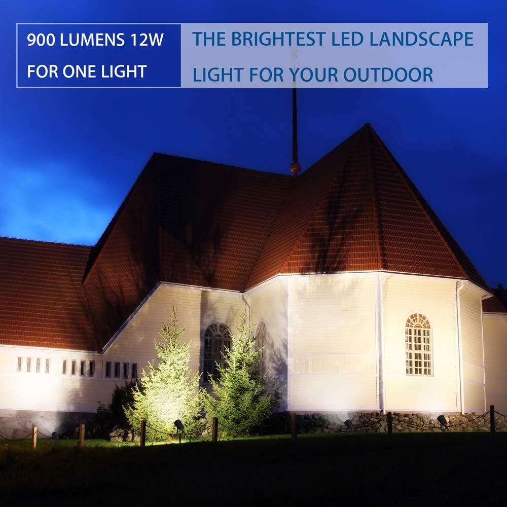 SUNVIE 12W LED Landscape Lights Low Voltage (AC/DC 12V) Waterproof Landscape Lighting Garden Pathway Lights Super Warm White (900LM) Walls Trees Flags Outdoor Spotlights with Spike Stand (2 Pack) image number 3