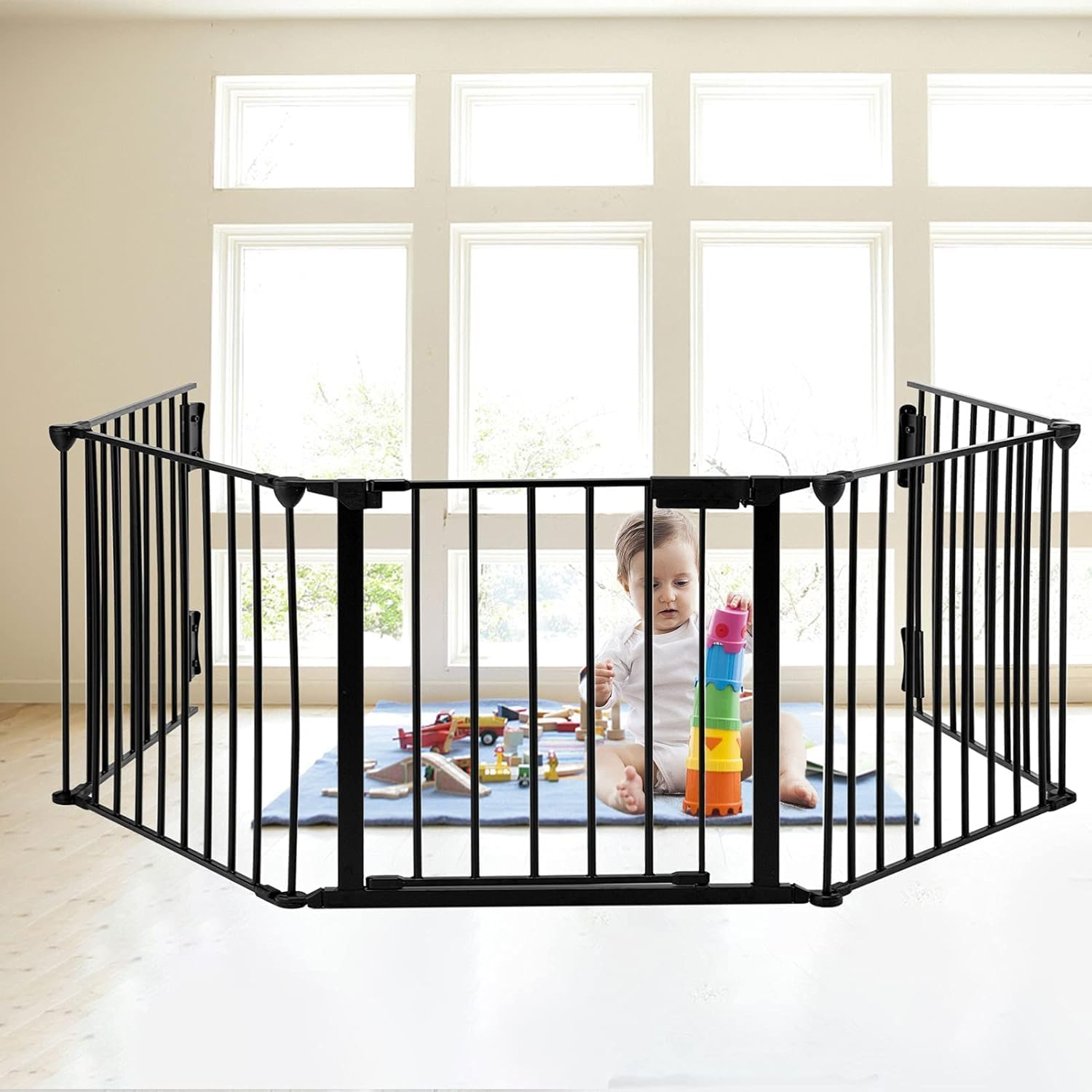 122"(310Cm) - Extra Wide Baby Gate Playpen for Toddlers and Pets Configurable Safety Fence with Walk-Through Door Adjustable for Large Openings Baby Gate Extra Wide Fireplace Baby Proofing, 5 Panels
