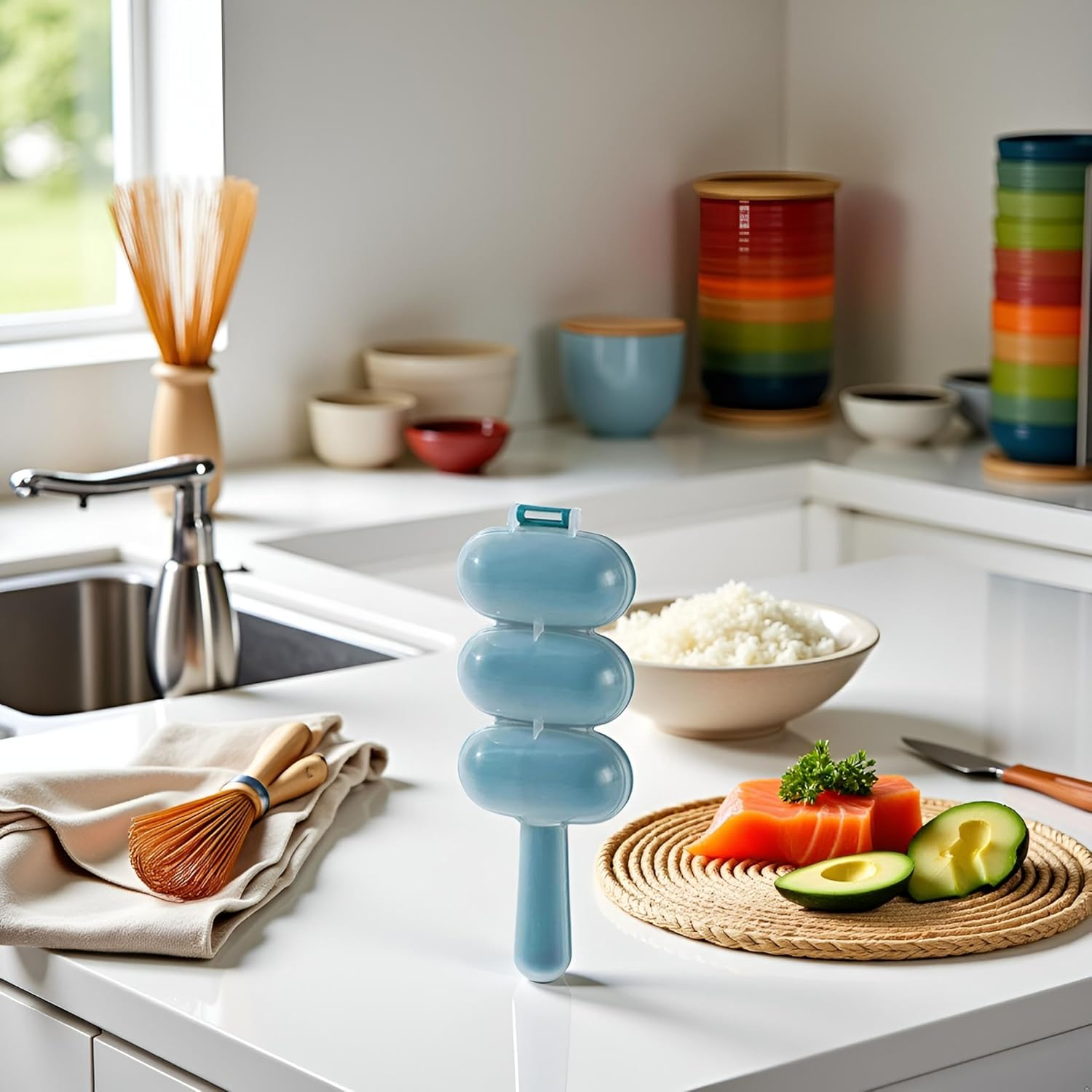 2Pcs Blue Rice Ball Maker Kit - 3-In-1 Sushi Mold and Shaping Tool, DIY Japanese Cooking Gadget for Bento Onigiri, Creative Kitchen Accessories for Adults/Kids