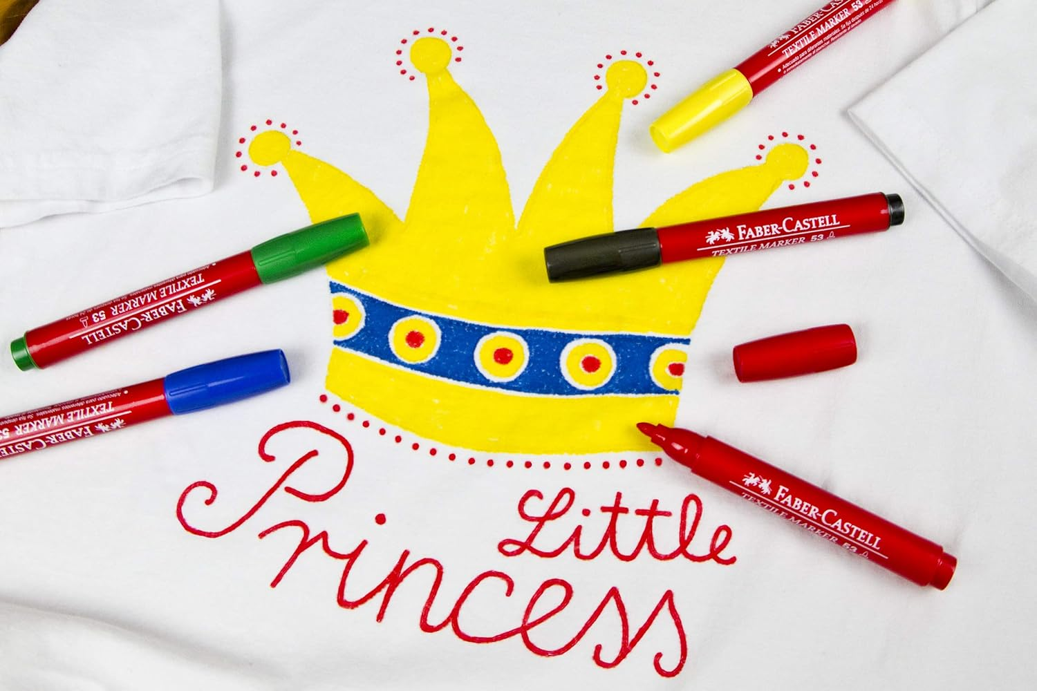 Faber-Castell 159505 Textile Marker 53, Pack of 5, 1 Yellow/Red/Blue/Green/Black - Blue image number 2